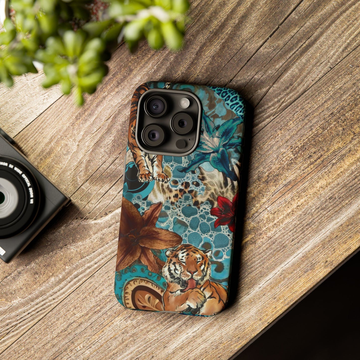 Floral Tiger Phone Case - Teal Safari Protective Cover