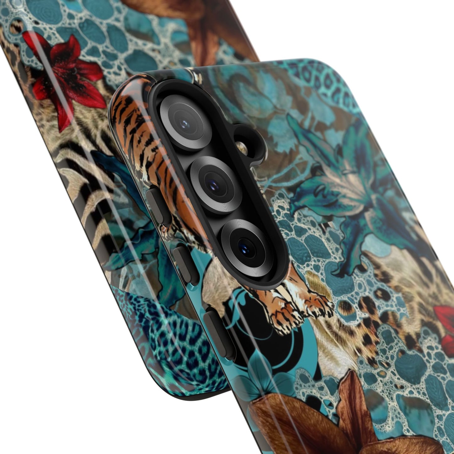 Floral Tiger Phone Case - Teal Safari Protective Cover