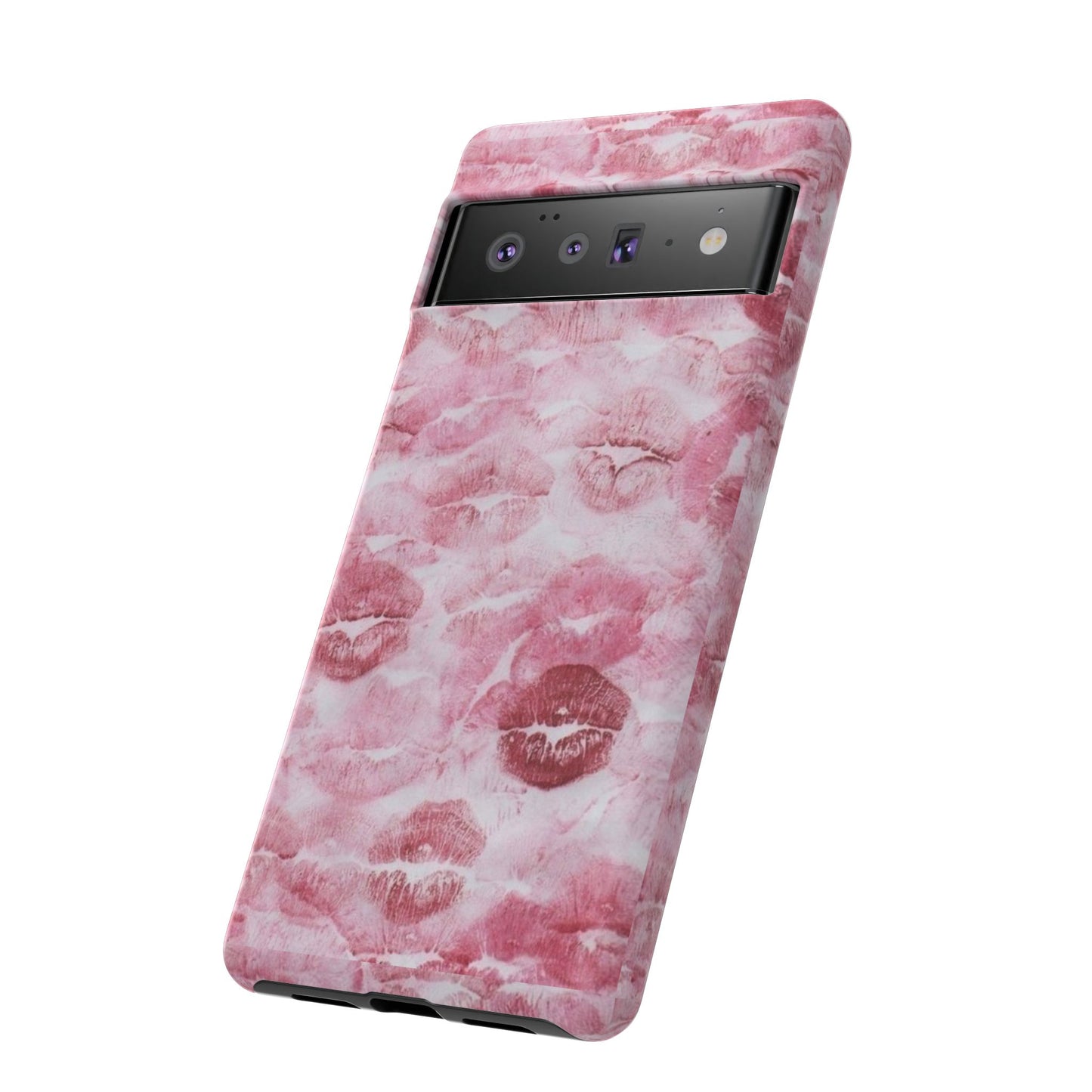 Kiss Print Tough Phone Case — Pink Marble Lip Pattern, Protective iPhone Cover