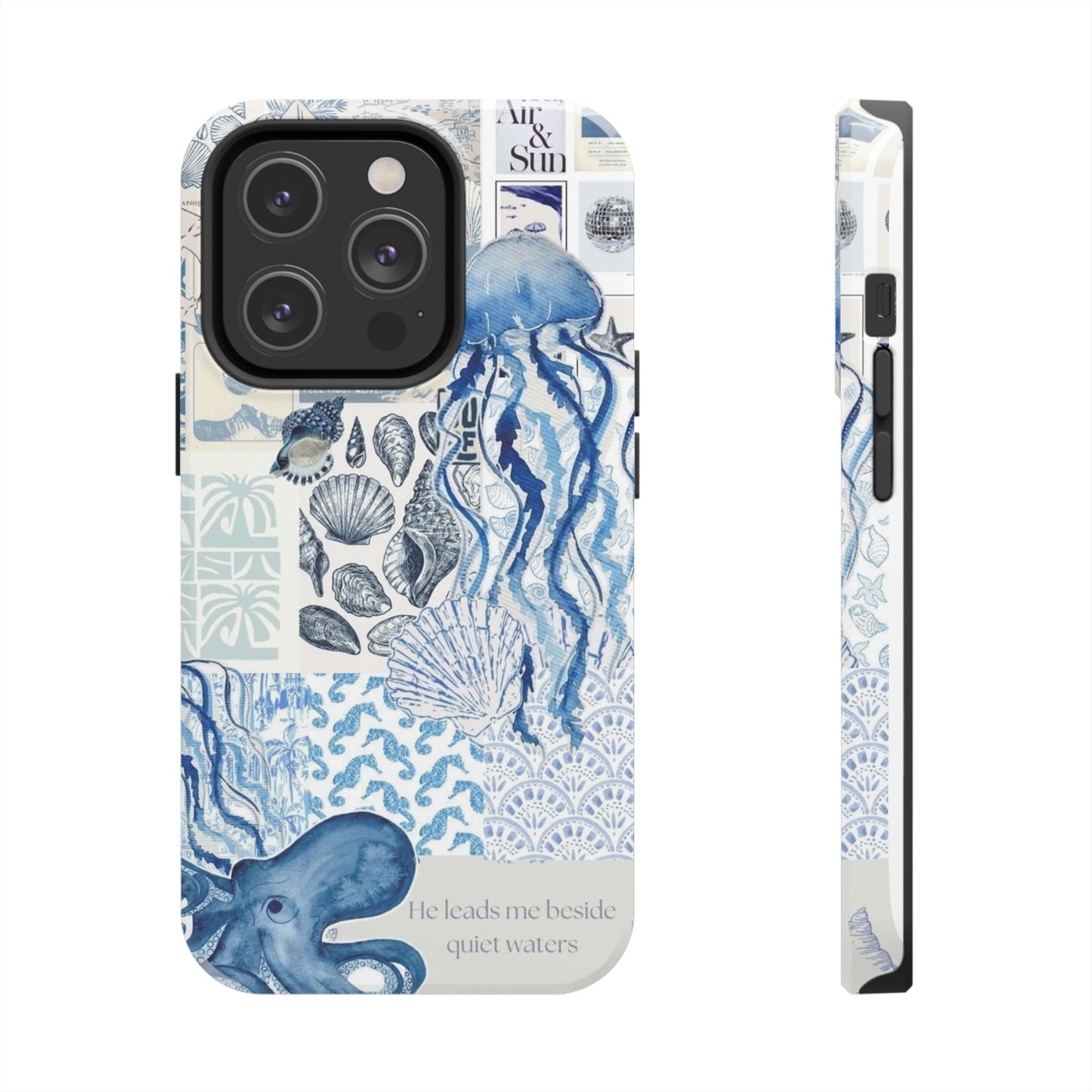 Sea Collage Tough Phone Case — Blue Jellyfish & Shells Coastal Design