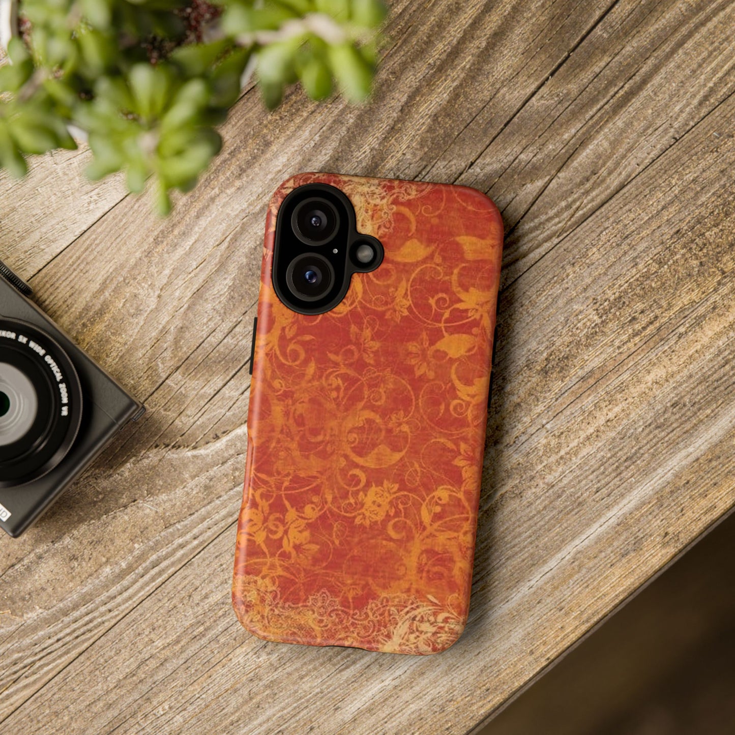Floral Autumn iPhone Tough Case — Orange Vintage Scroll Design