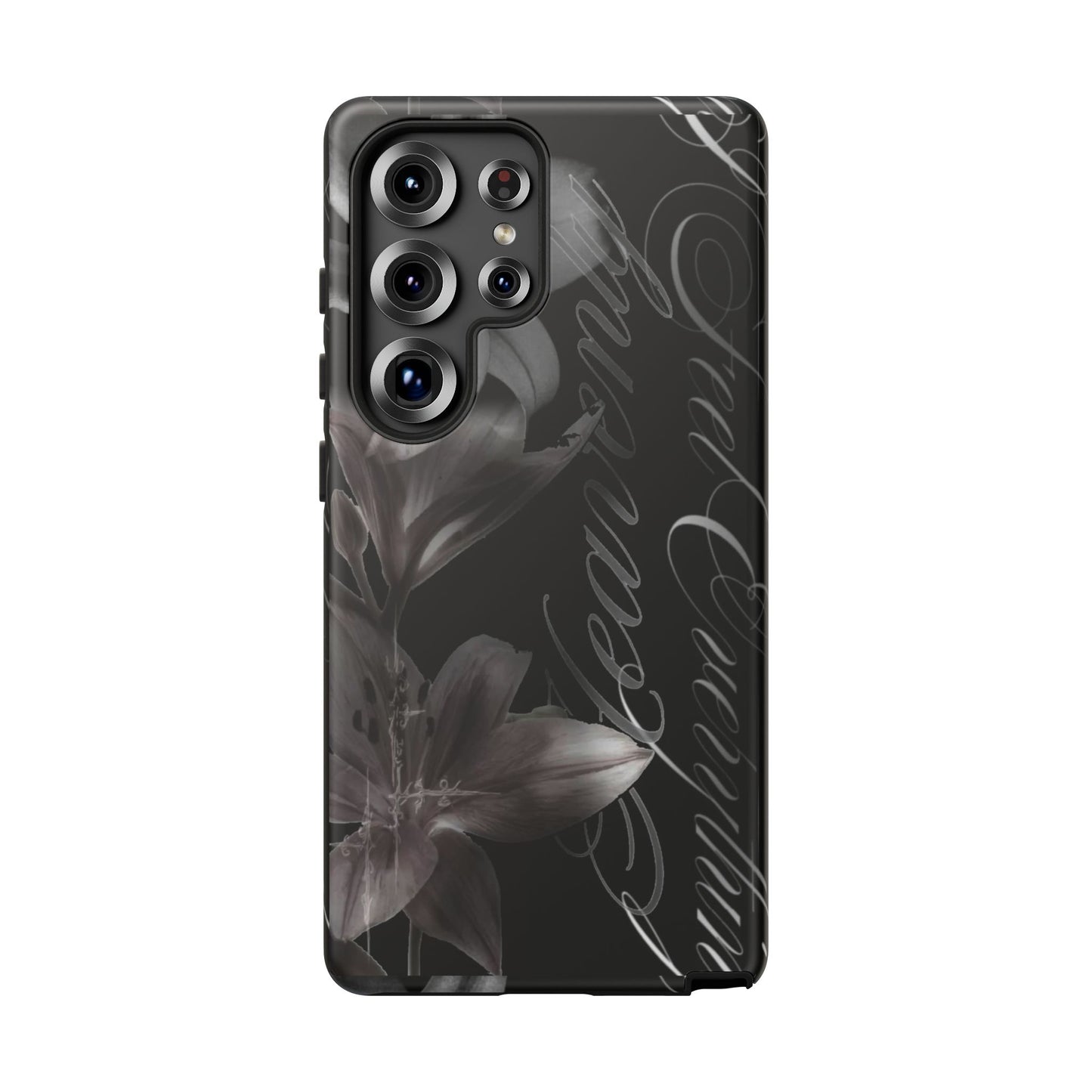 Floral Script Tough Phone Case – Black Lily Protective Cover