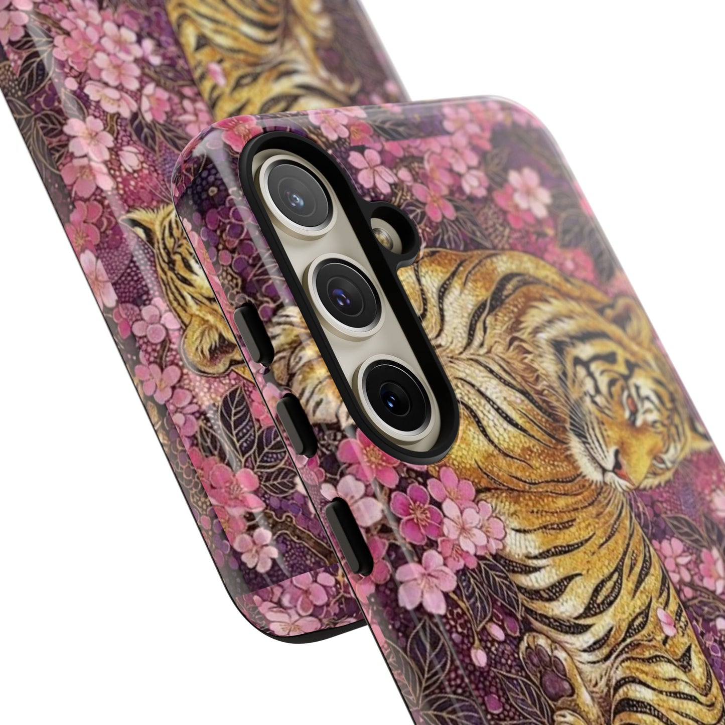 Tiger Floral Phone Case — Vintage Sakura Heavy-Duty Protective Cover