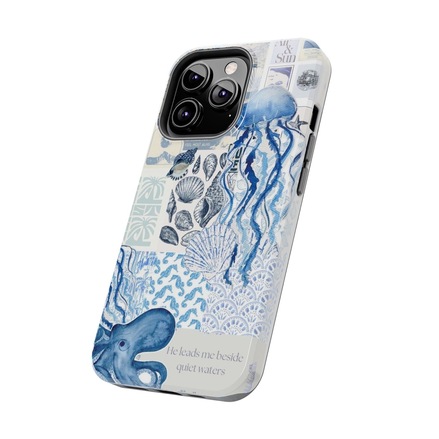 Sea Collage Tough Phone Case — Blue Jellyfish & Shells Coastal Design