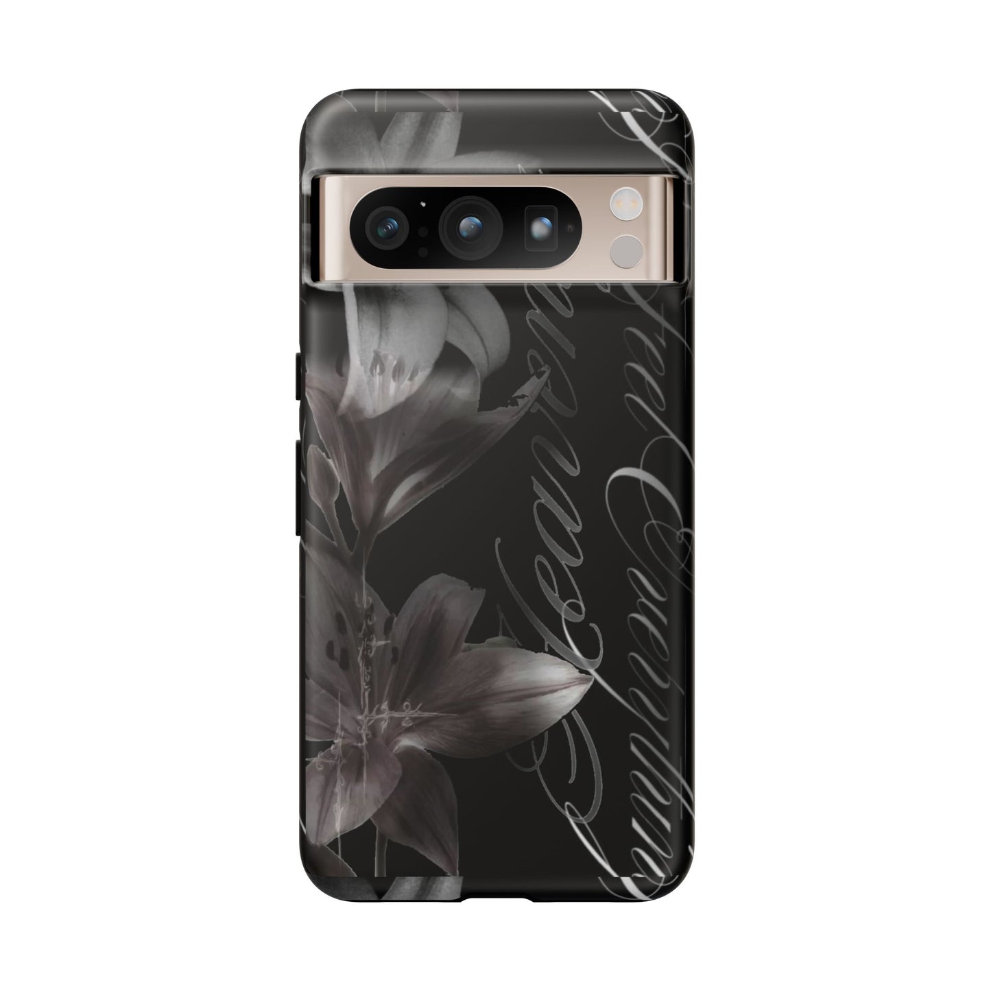 Floral Script Tough Phone Case – Black Lily Protective Cover