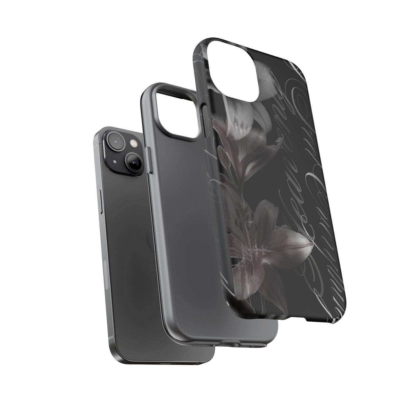 Floral Script Tough Phone Case – Black Lily Protective Cover