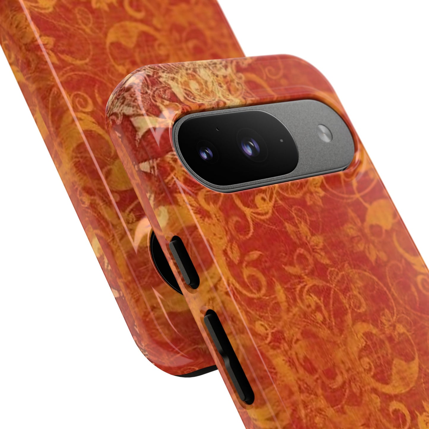 Floral Autumn iPhone Tough Case — Orange Vintage Scroll Design