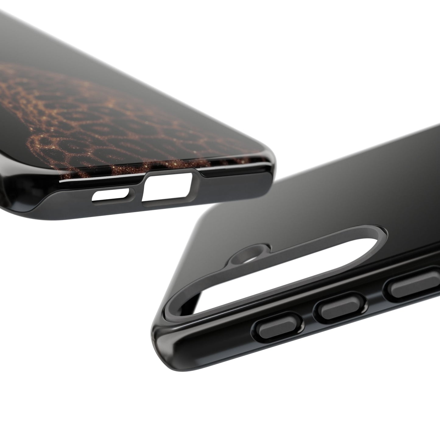 Leopard Print Tough Phone Case - Sleek Black Protective Cover