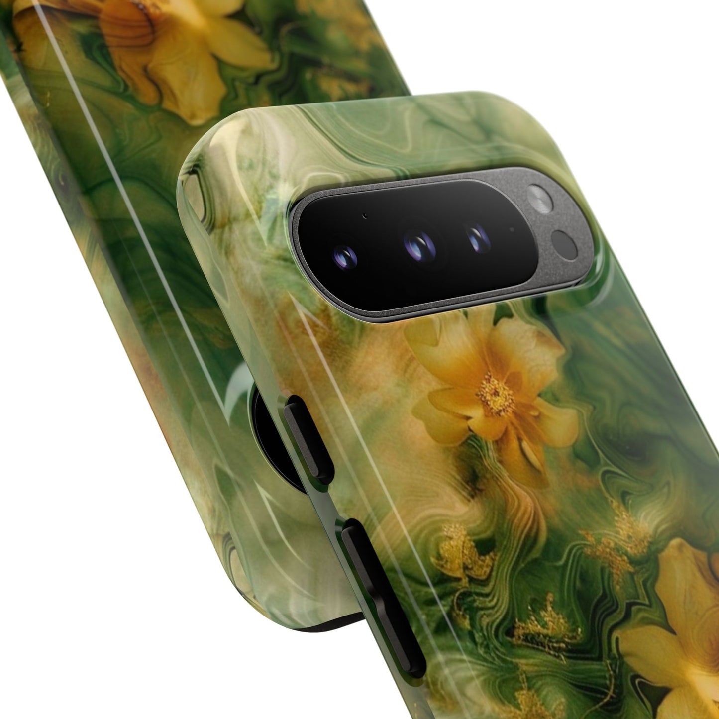 Floral Swirl Phone Case — Green & Gold Vintage Flower Design