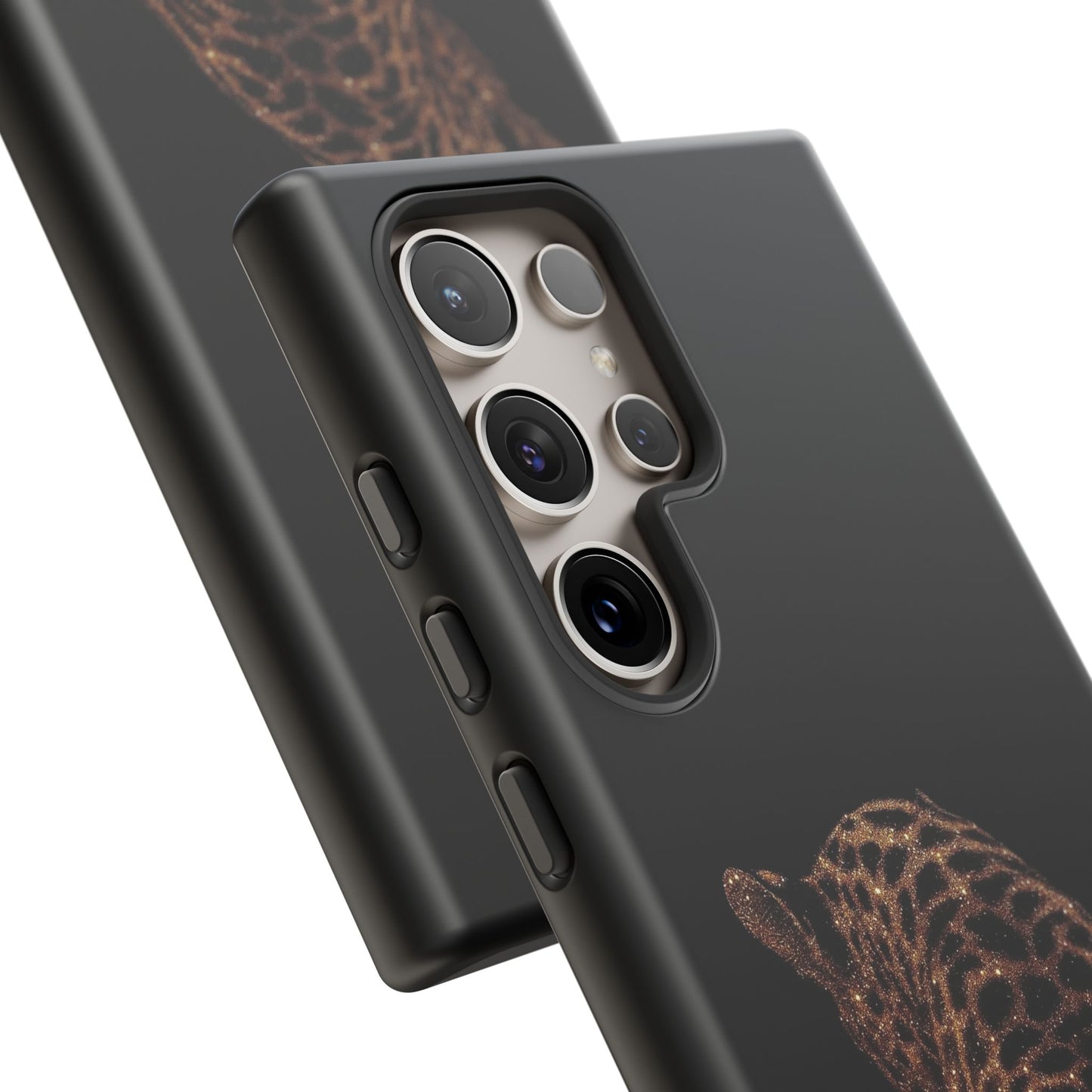 Leopard Print Tough Phone Case - Sleek Black Protective Cover