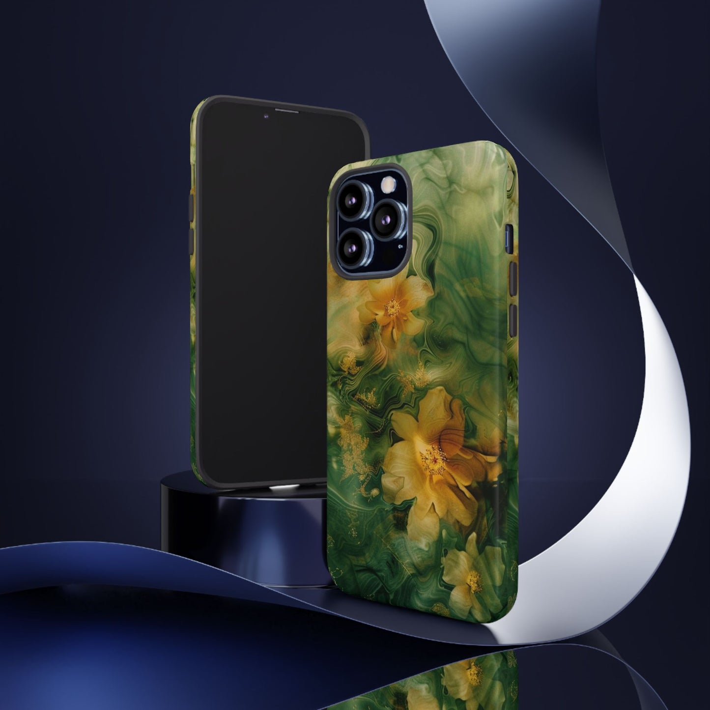 Floral Swirl Phone Case — Green & Gold Vintage Flower Design