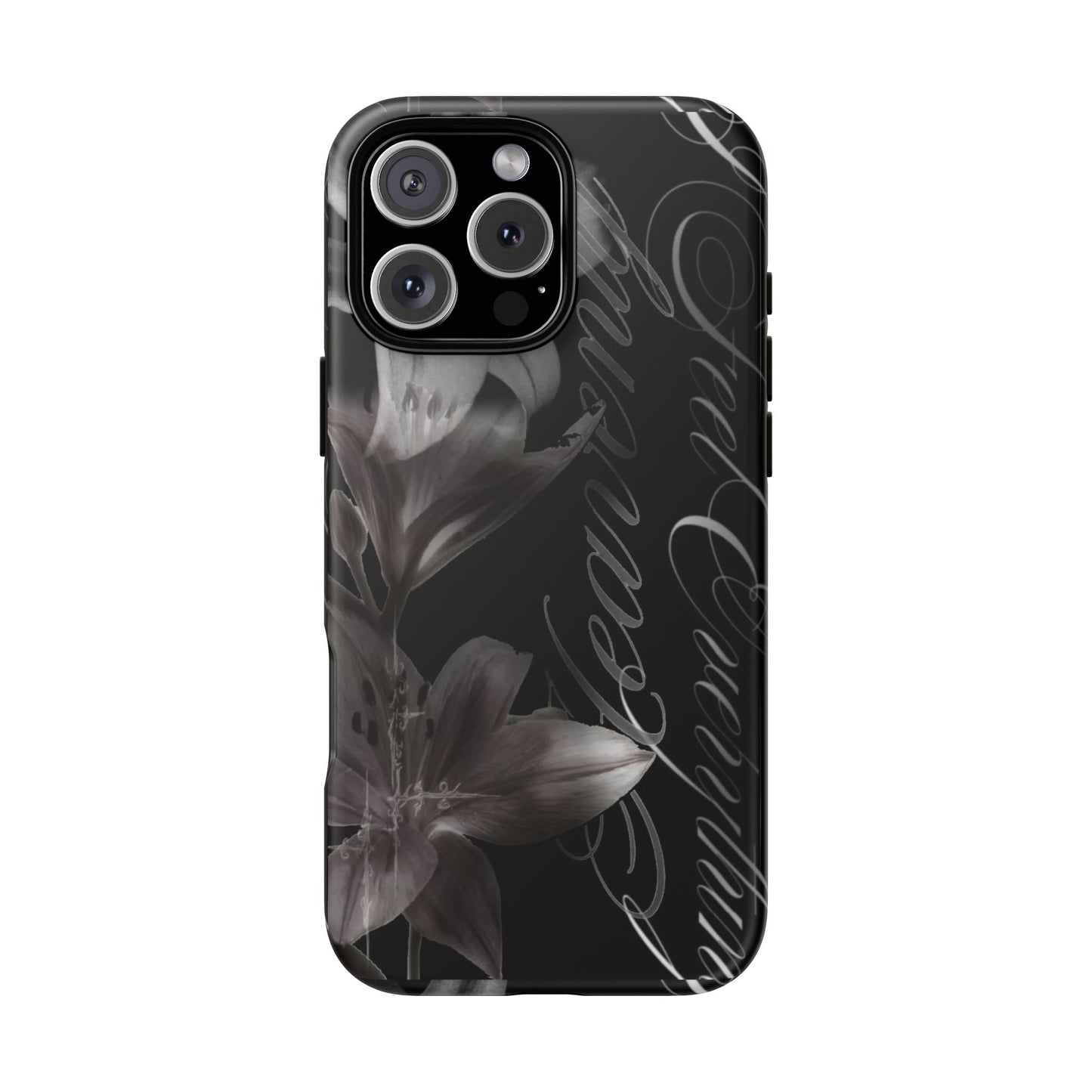 Floral Script Tough Phone Case – Black Lily Protective Cover