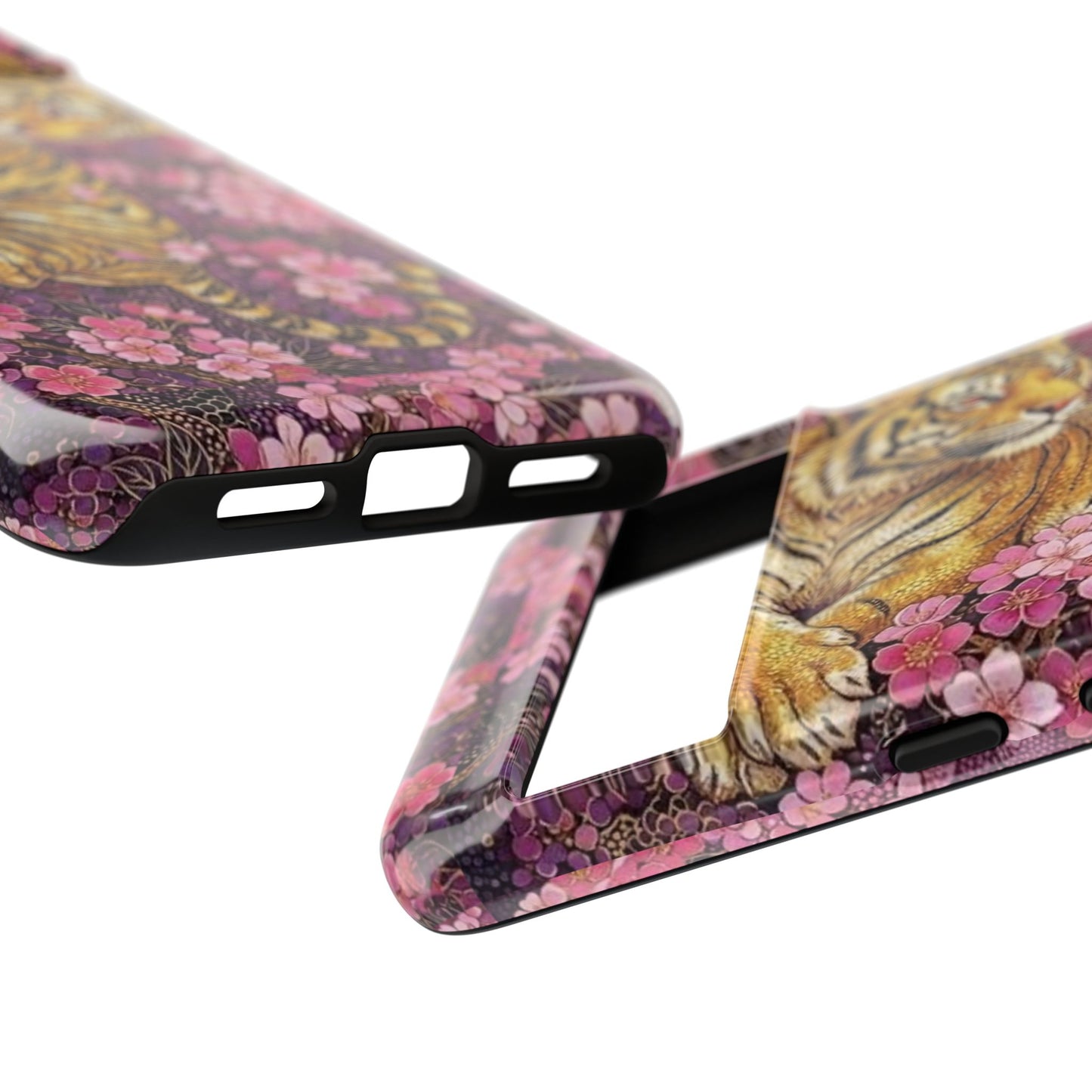 Tiger Floral Phone Case — Vintage Sakura Heavy-Duty Protective Cover