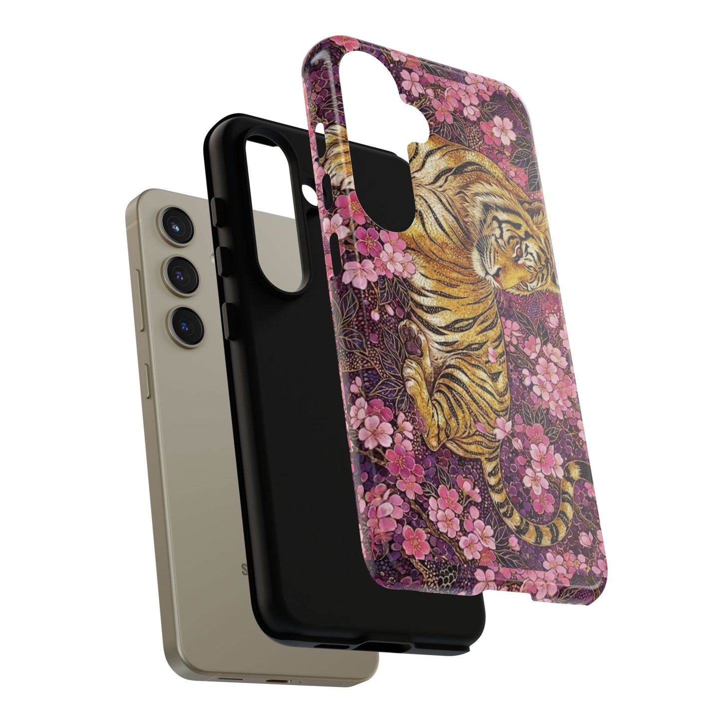 Tiger Floral Phone Case — Vintage Sakura Heavy-Duty Protective Cover