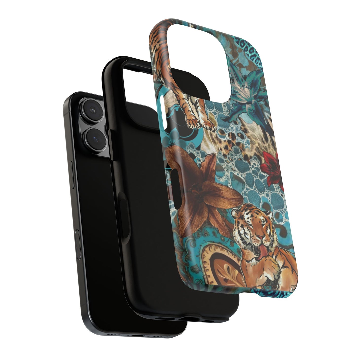 Floral Tiger Phone Case - Teal Safari Protective Cover