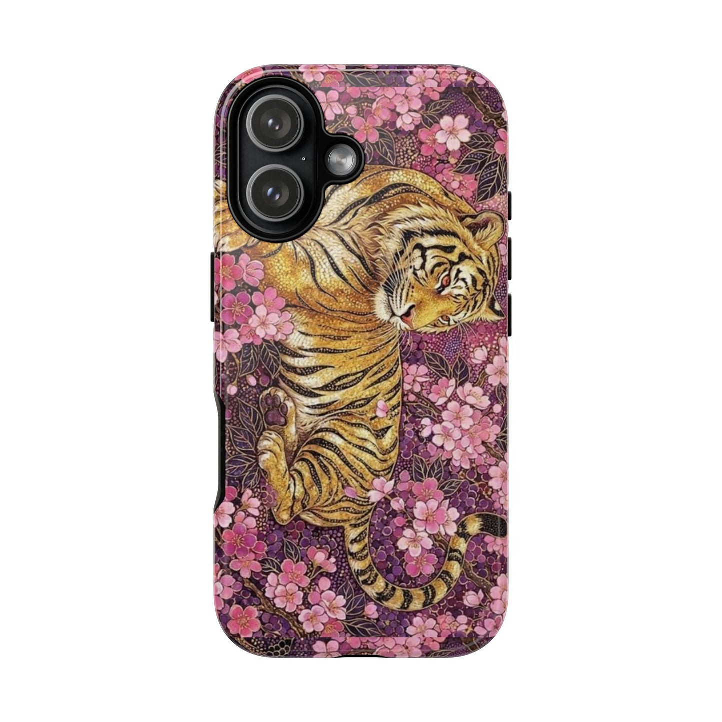 Tiger Floral Phone Case — Vintage Sakura Heavy-Duty Protective Cover