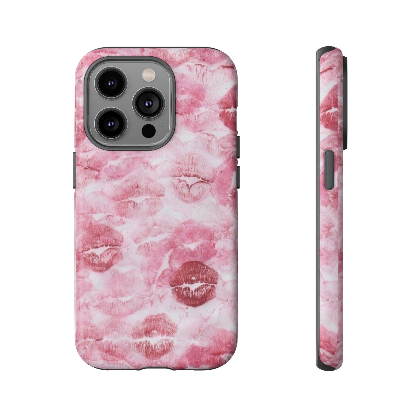 Kiss Print Tough Phone Case — Pink Marble Lip Pattern, Protective iPhone Cover