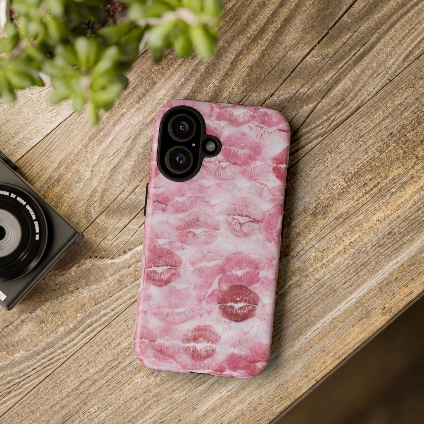 Kiss Print Tough Phone Case — Pink Marble Lip Pattern, Protective iPhone Cover