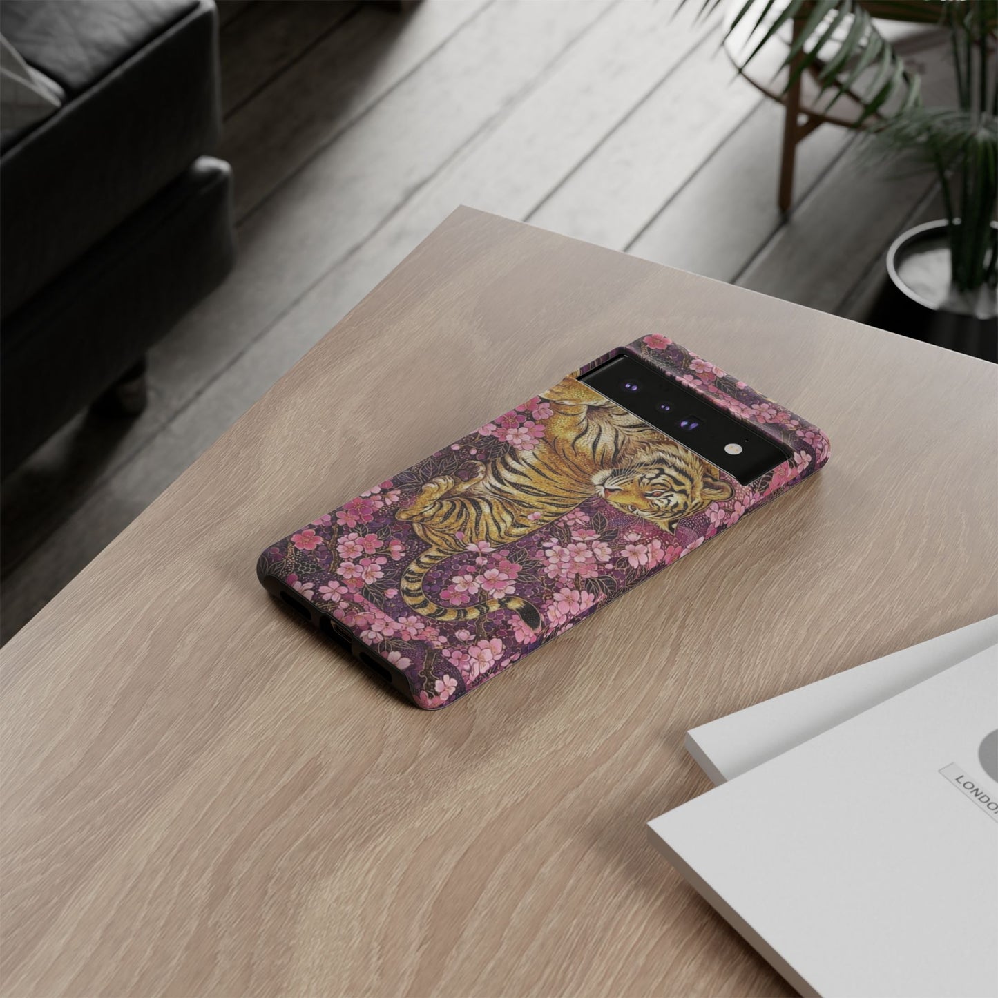 Tiger Floral Phone Case — Vintage Sakura Heavy-Duty Protective Cover