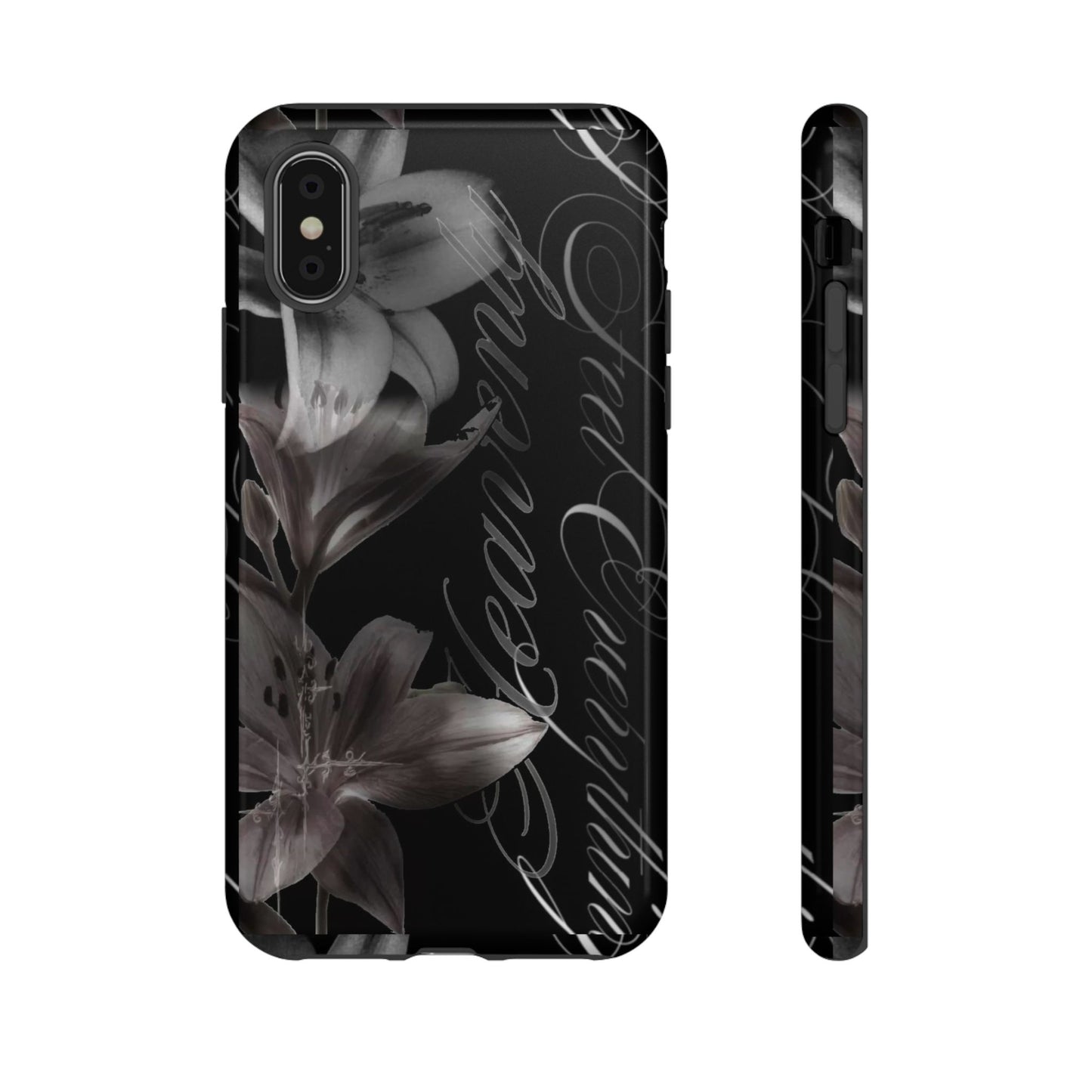 Floral Script Tough Phone Case – Black Lily Protective Cover
