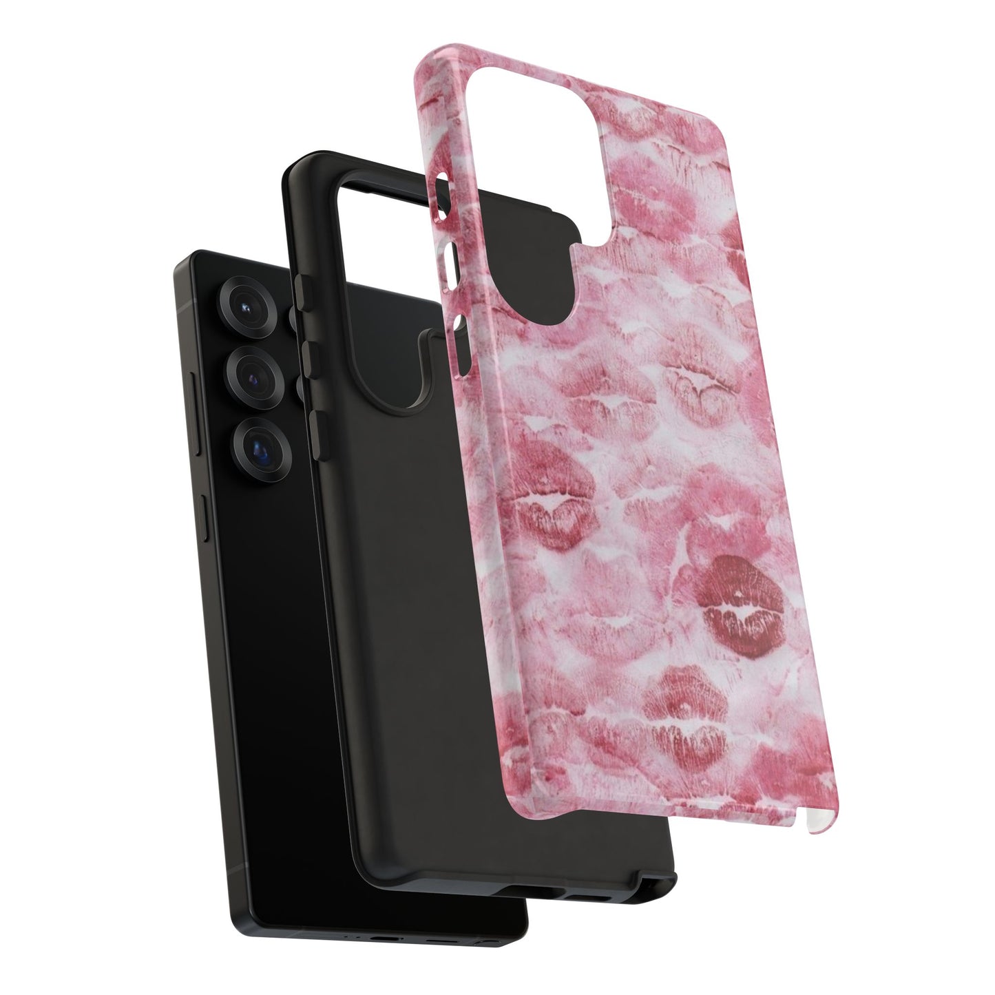 Kiss Print Tough Phone Case — Pink Marble Lip Pattern, Protective iPhone Cover