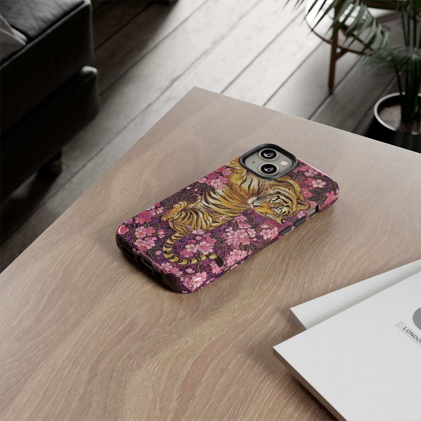 Tiger Floral Phone Case — Vintage Sakura Heavy-Duty Protective Cover