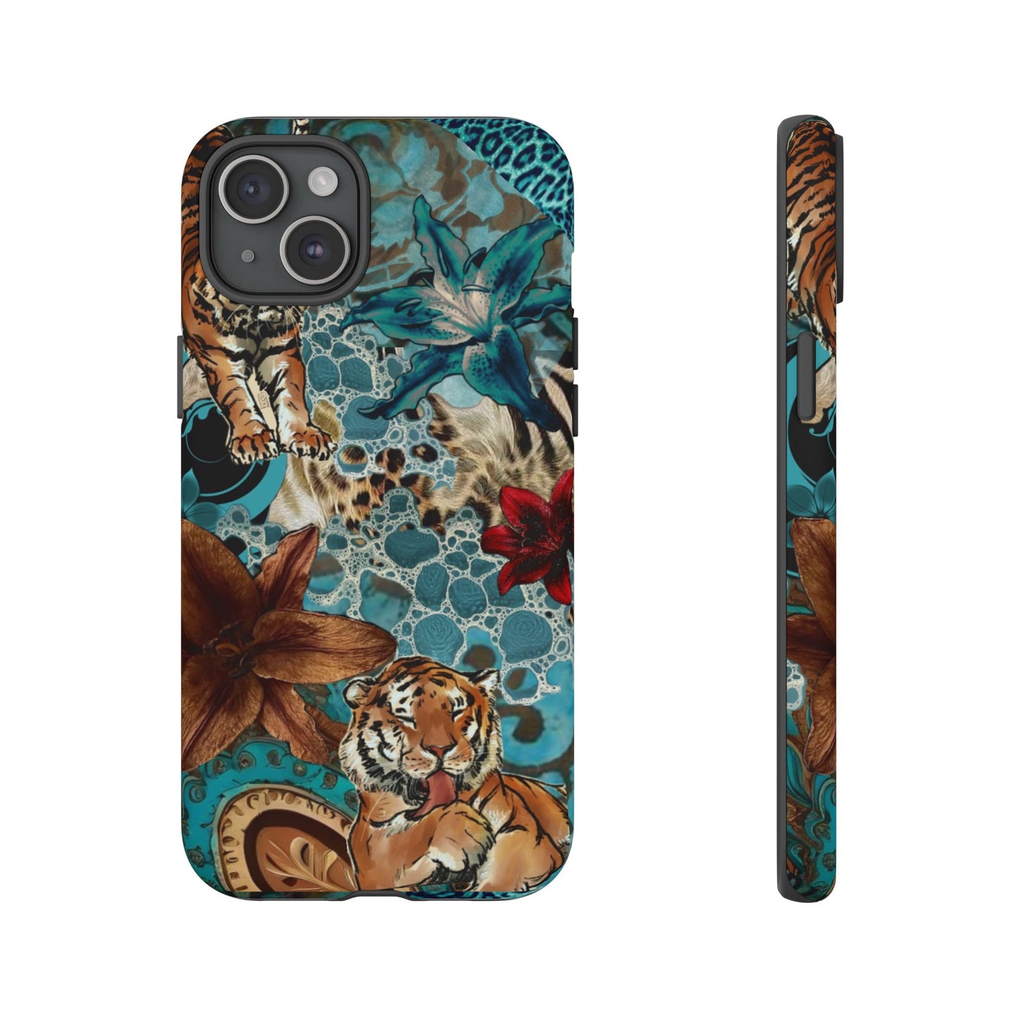Floral Tiger Phone Case - Teal Safari Protective Cover