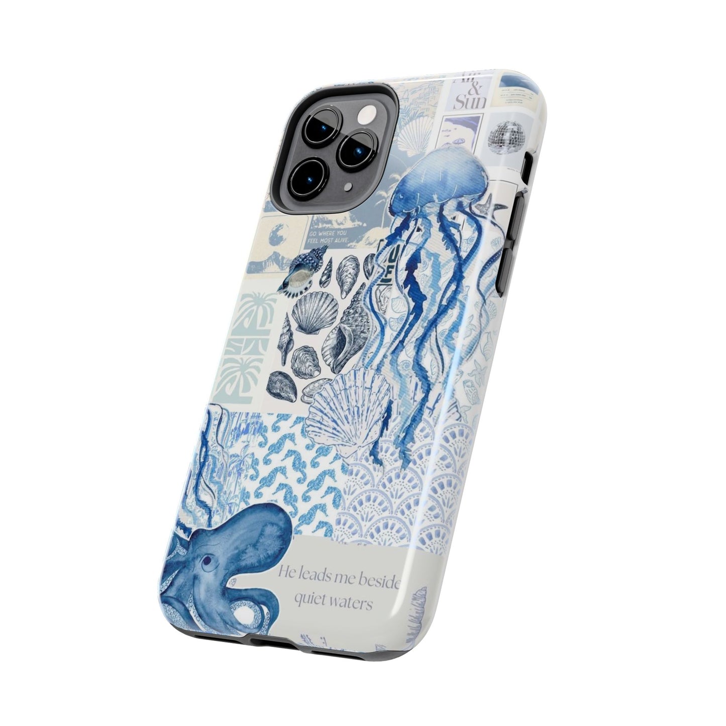 Sea Collage Tough Phone Case — Blue Jellyfish & Shells Coastal Design