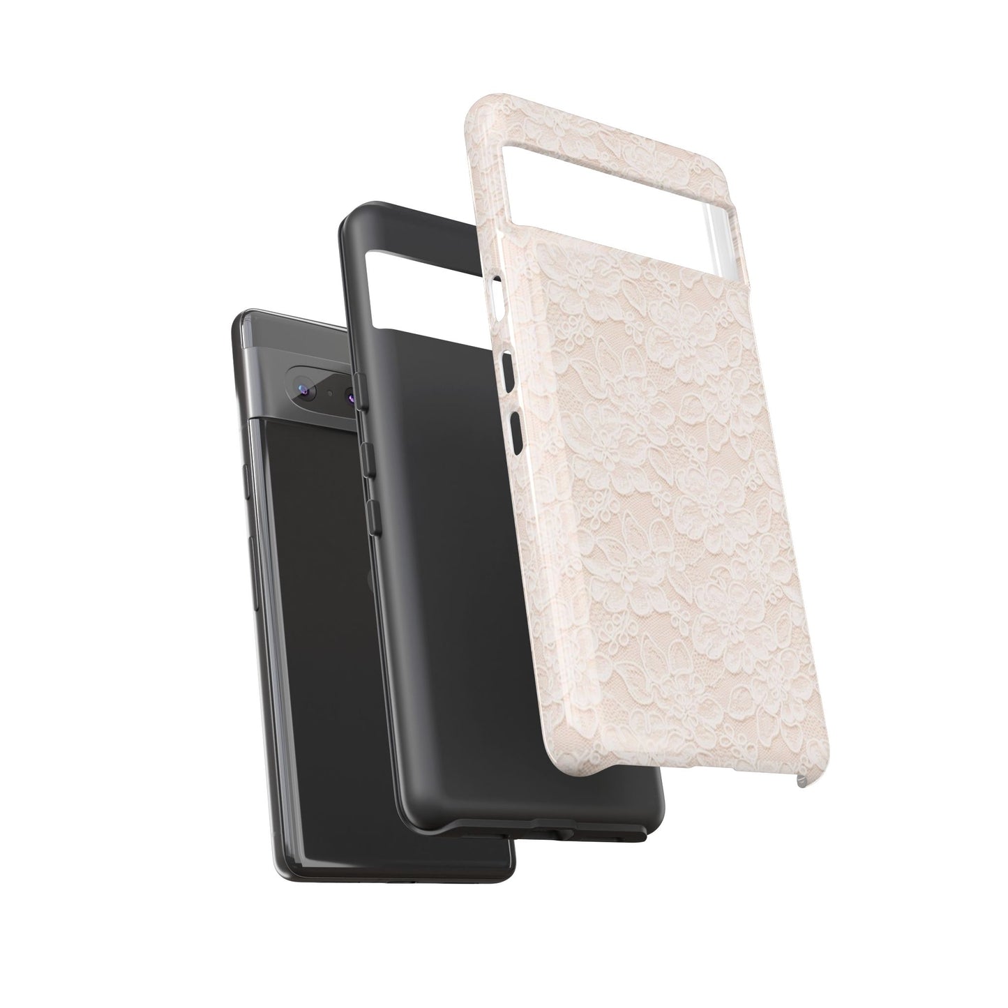 Floral Lace Tough Phone Case – Vintage Ivory Protective Cover