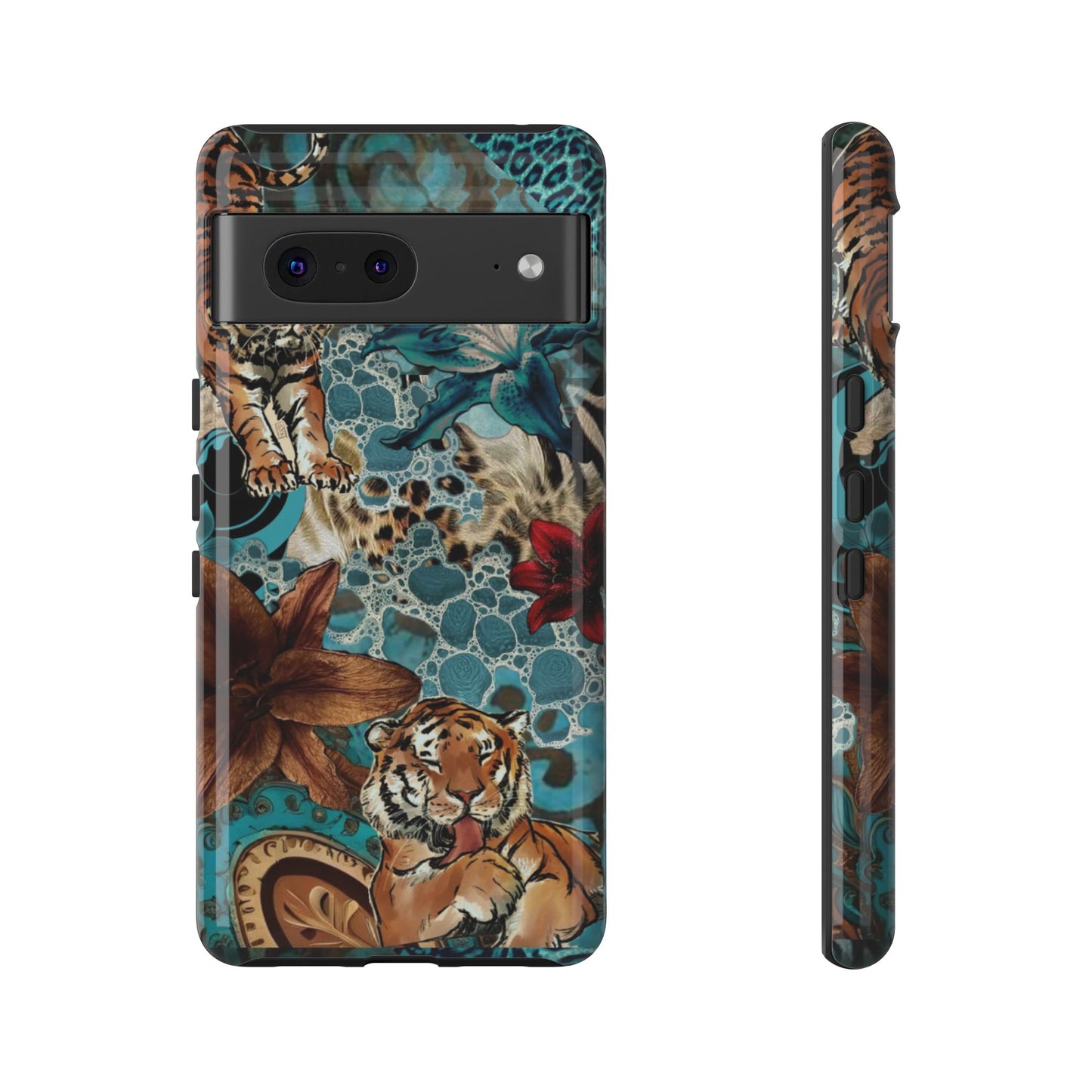 Floral Tiger Phone Case - Teal Safari Protective Cover
