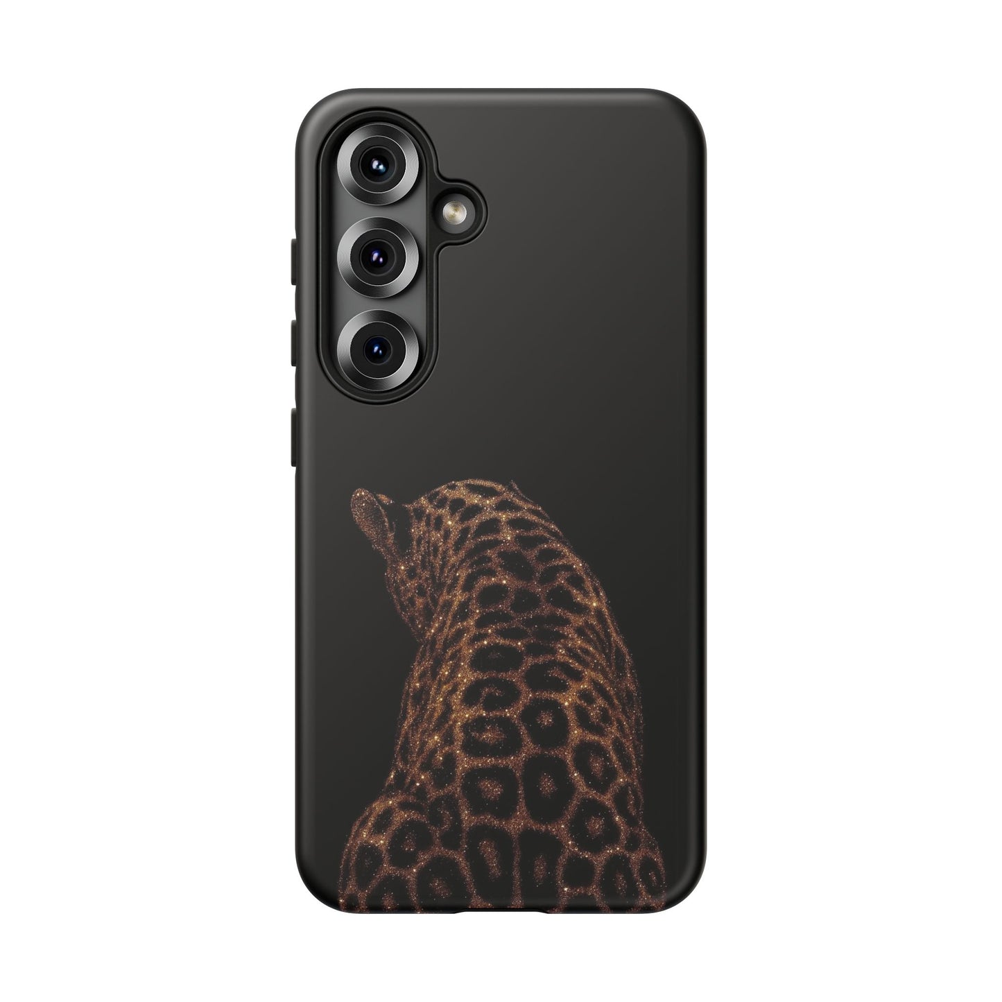 Leopard Print Tough Phone Case - Sleek Black Protective Cover