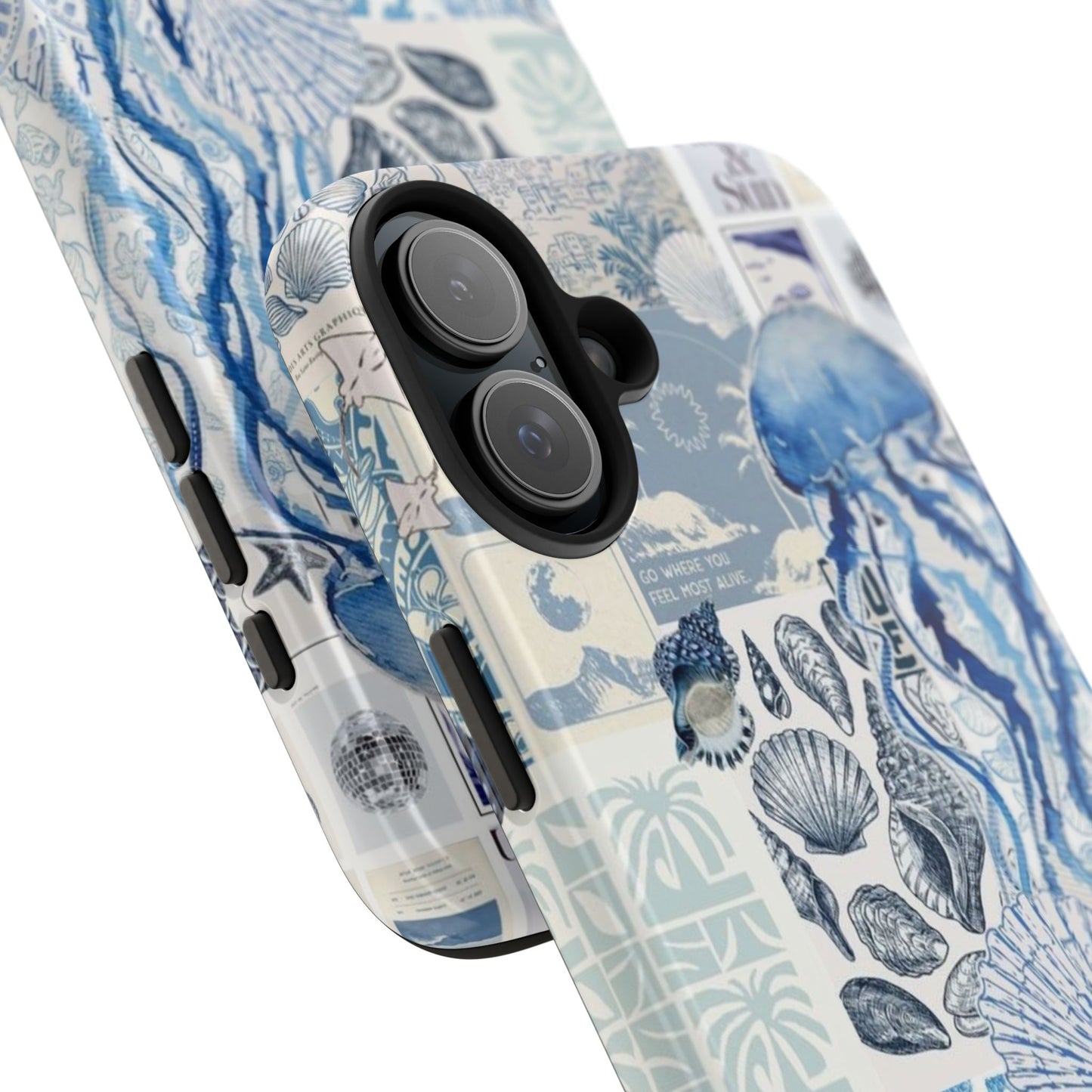 Sea Collage Tough Phone Case — Blue Jellyfish & Shells Coastal Design
