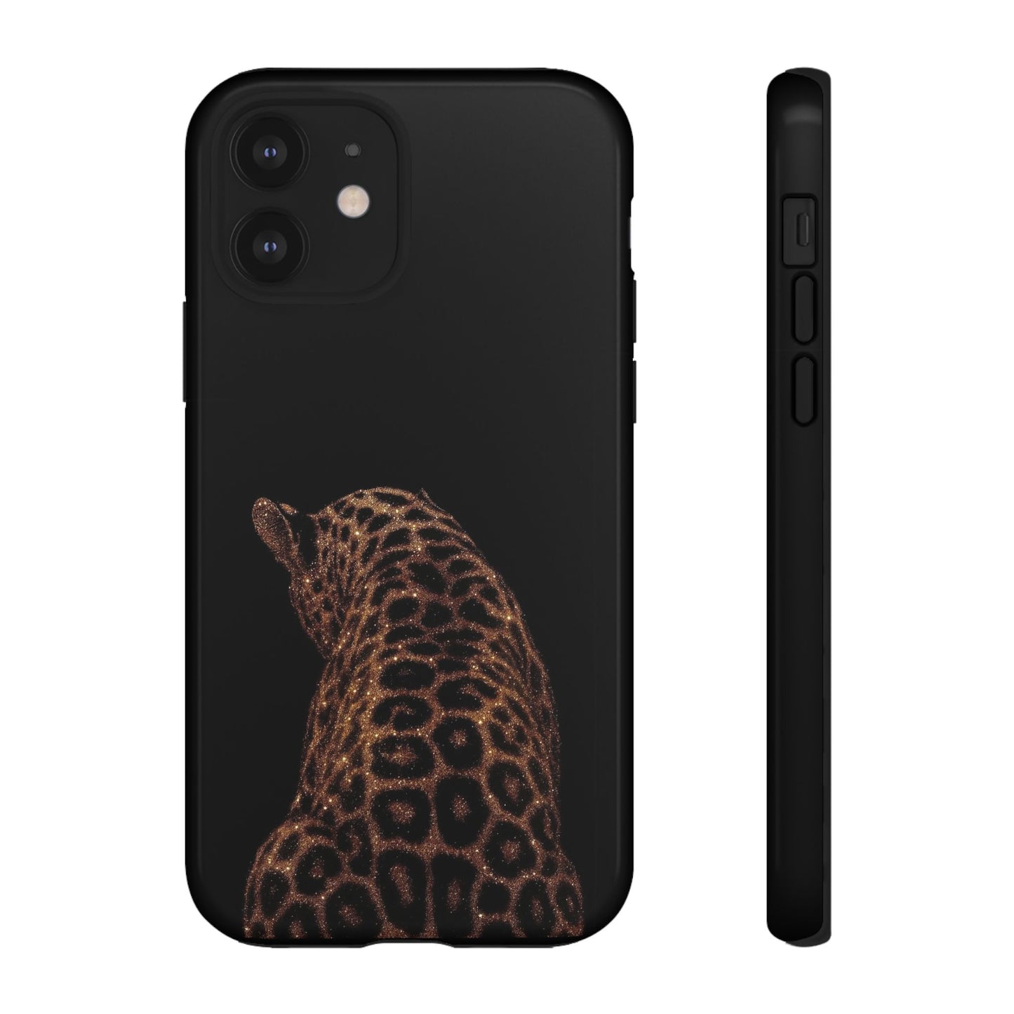 Leopard Print Tough Phone Case - Sleek Black Protective Cover
