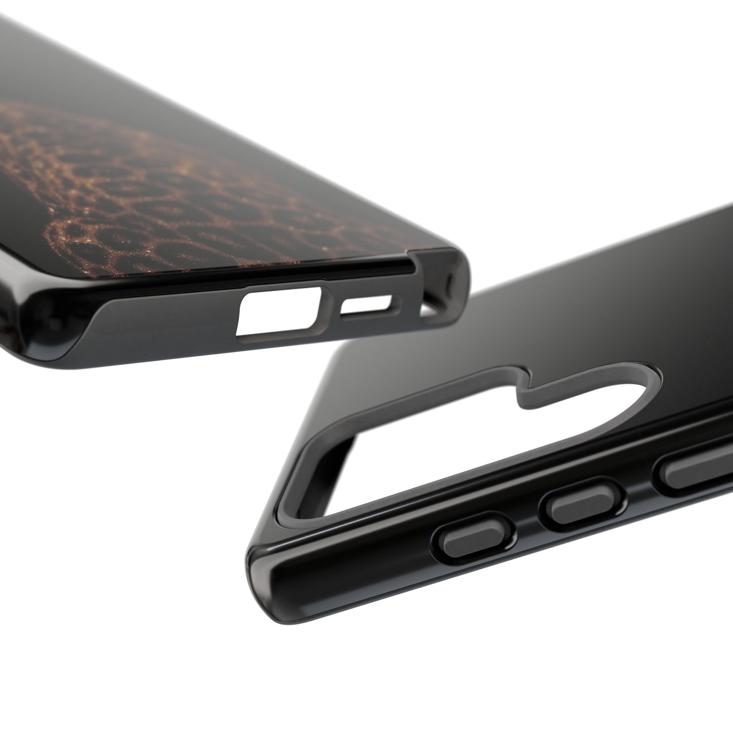 Leopard Print Tough Phone Case - Sleek Black Protective Cover