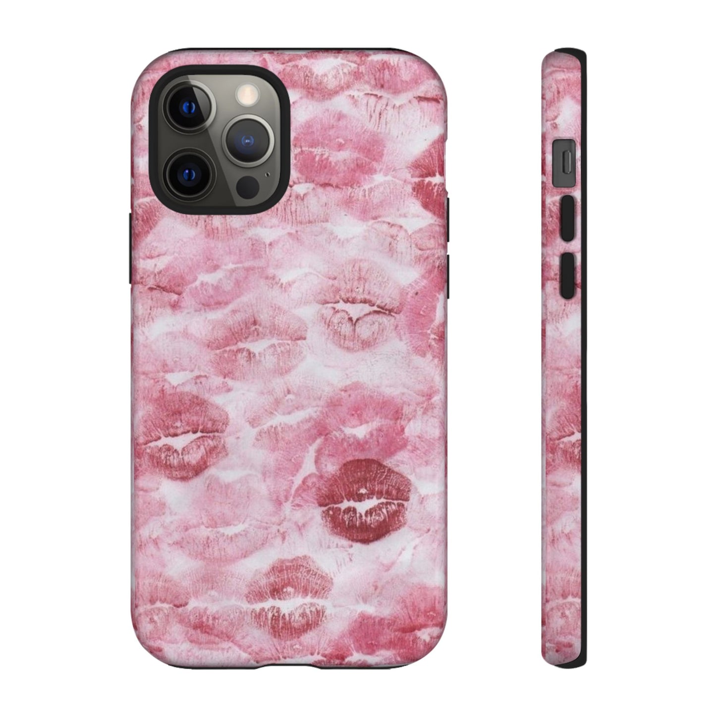 Kiss Print Tough Phone Case — Pink Marble Lip Pattern, Protective iPhone Cover
