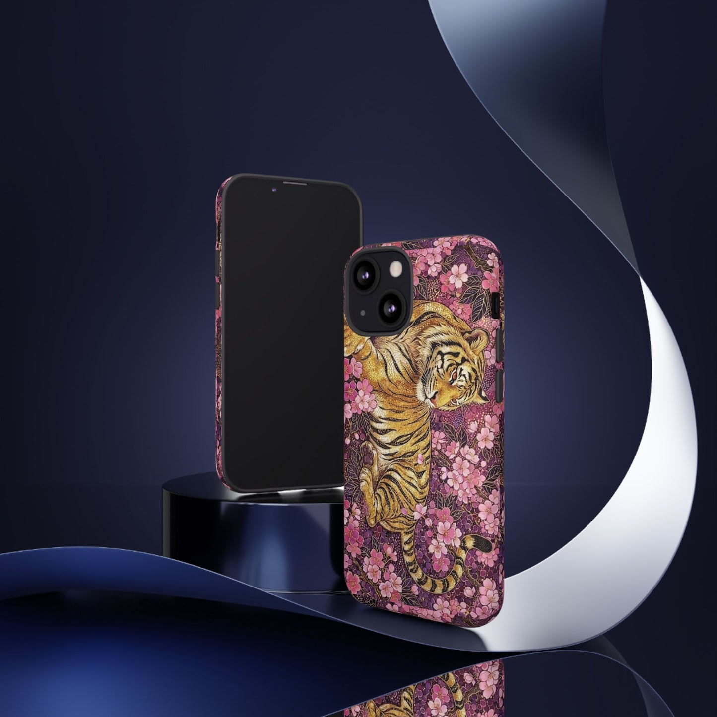 Tiger Floral Phone Case — Vintage Sakura Heavy-Duty Protective Cover