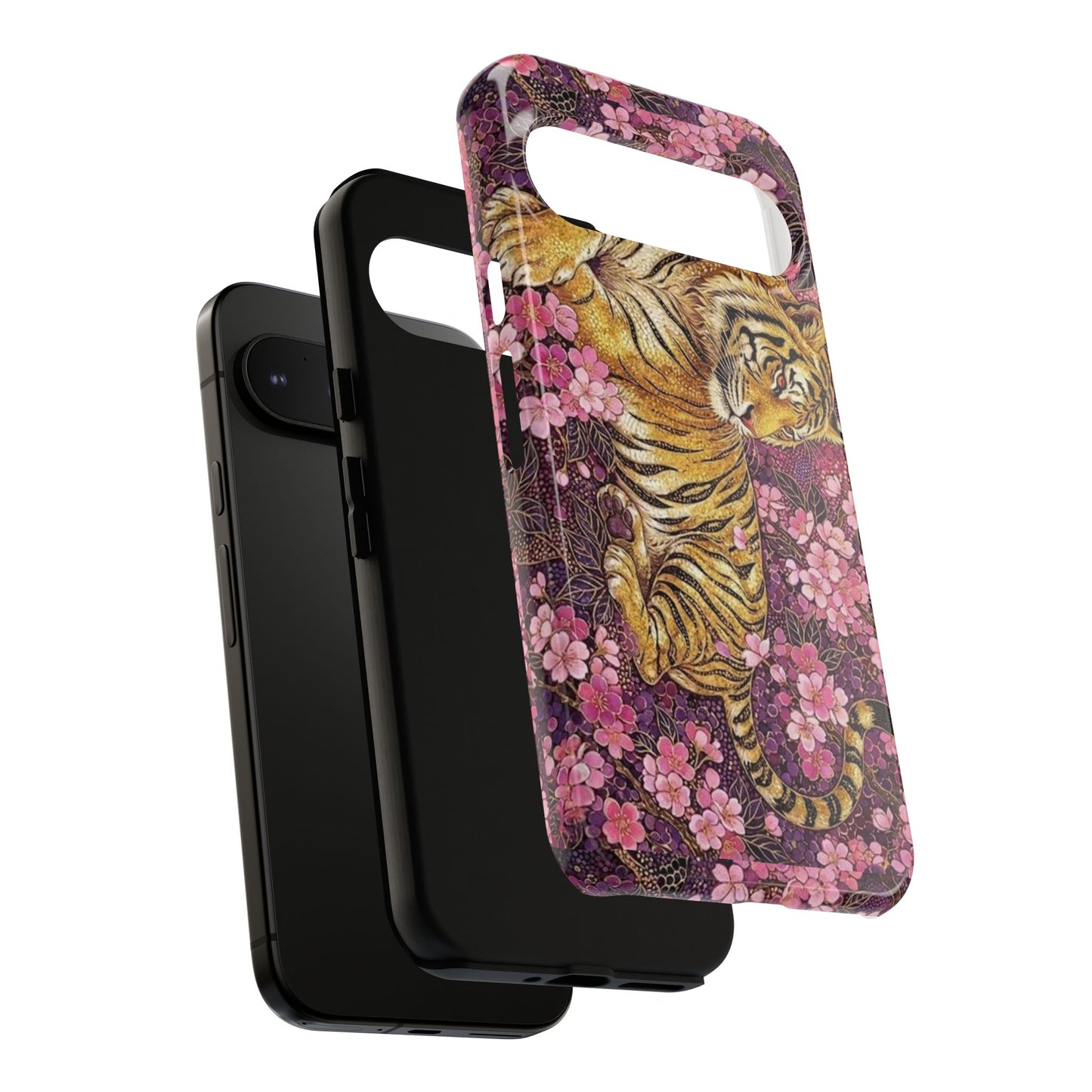 Tiger Floral Phone Case — Vintage Sakura Heavy-Duty Protective Cover
