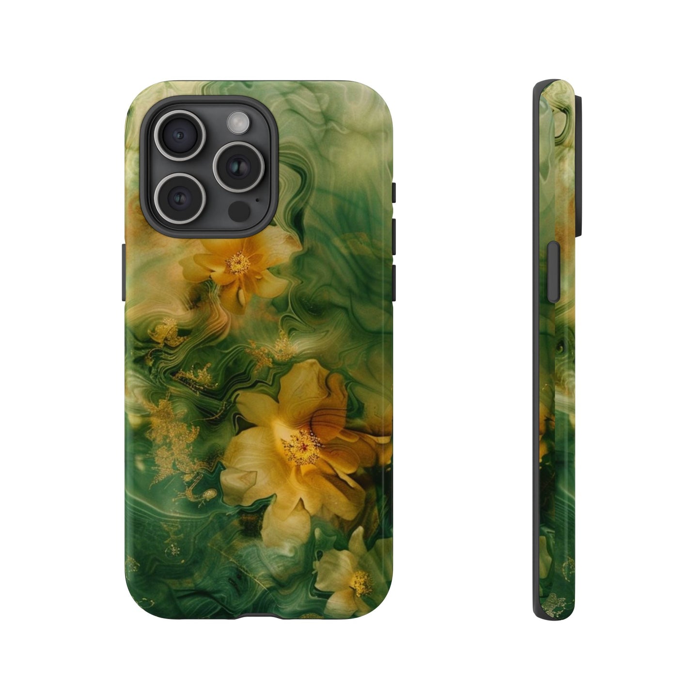 Floral Swirl Phone Case — Green & Gold Vintage Flower Design