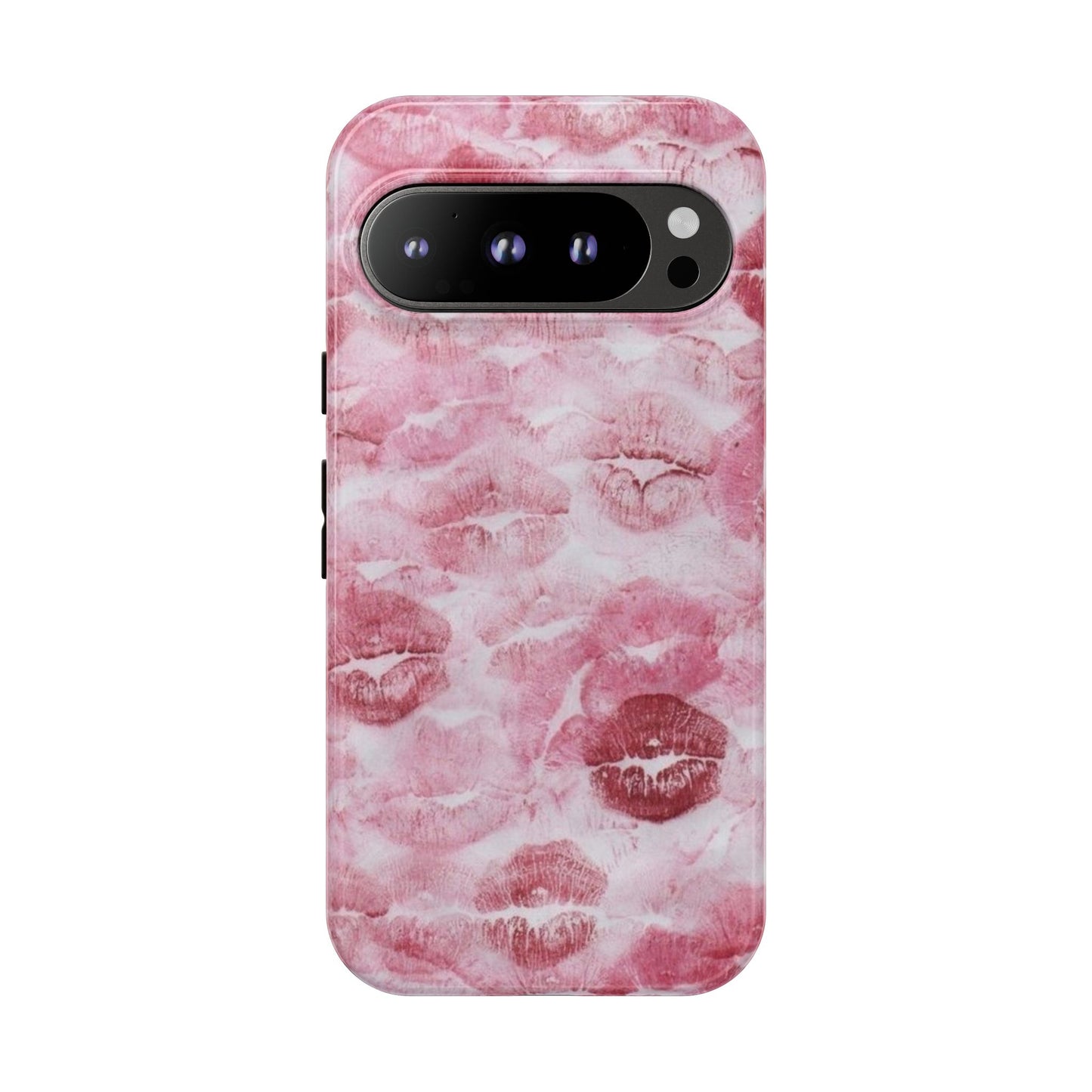 Kiss Print Tough Phone Case — Pink Marble Lip Pattern, Protective iPhone Cover