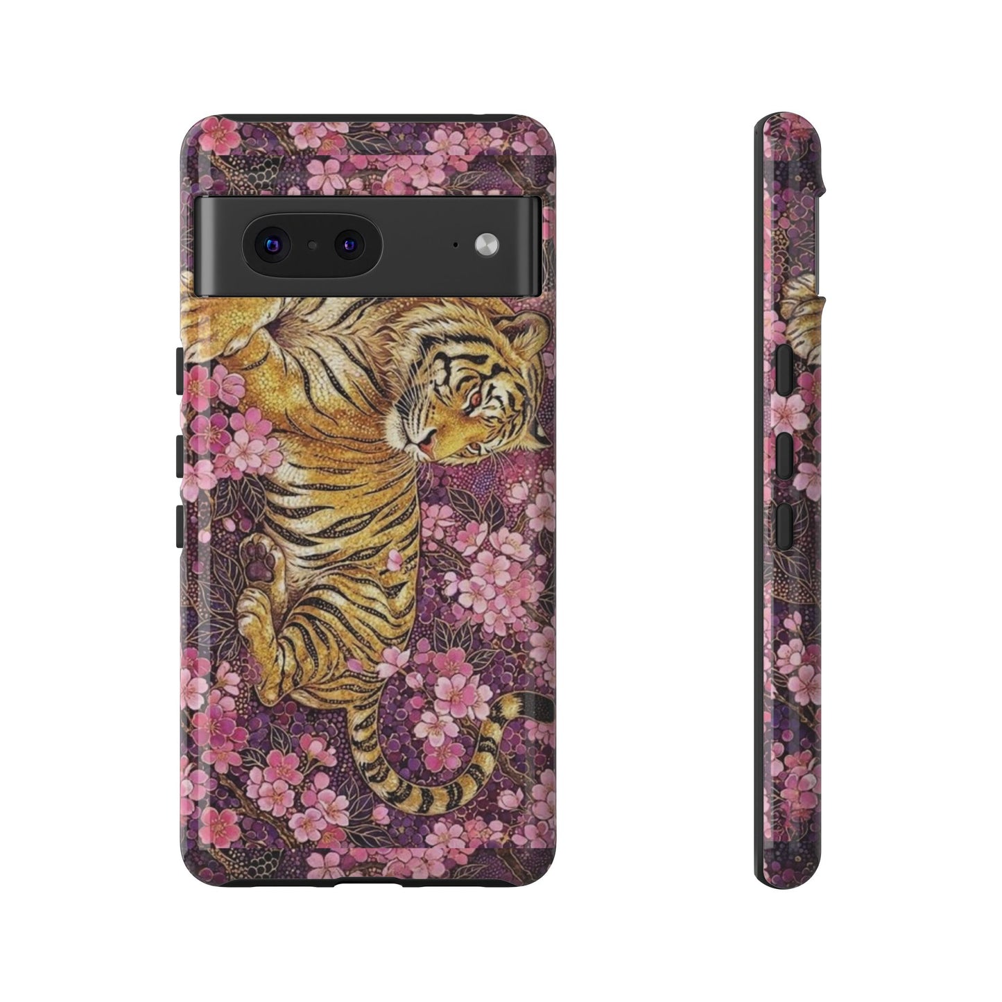 Tiger Floral Phone Case — Vintage Sakura Heavy-Duty Protective Cover