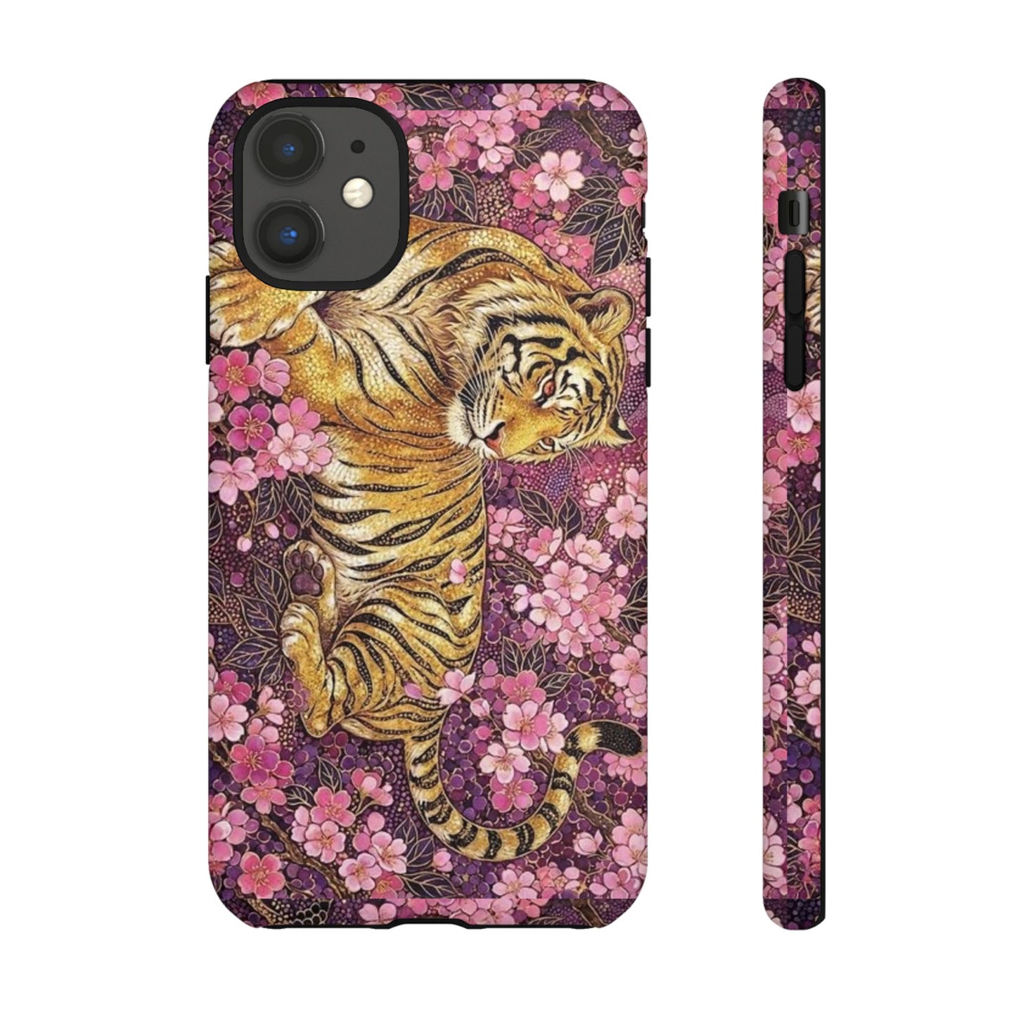 Tiger Floral Phone Case — Vintage Sakura Heavy-Duty Protective Cover