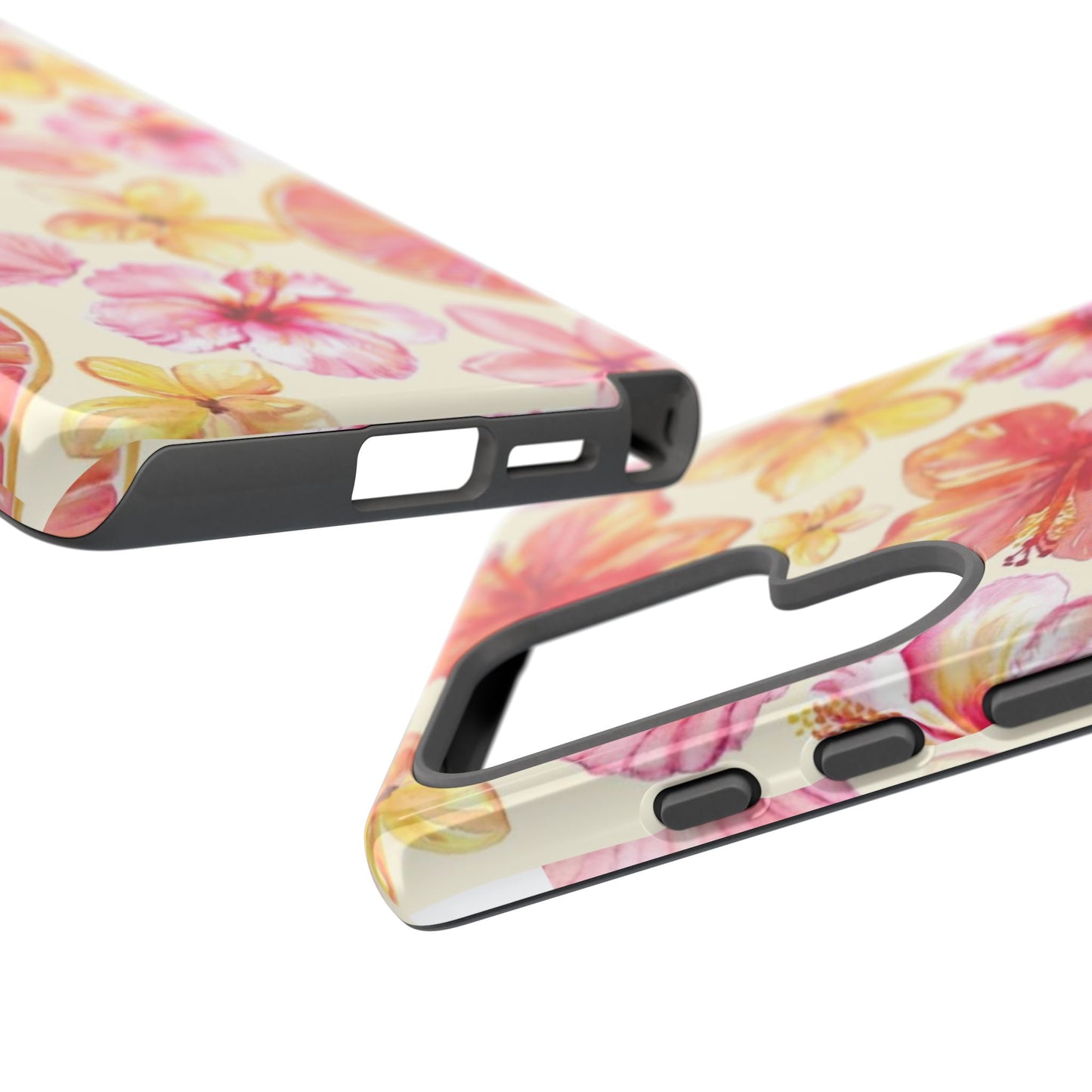 Tropical Hibiscus Tough Phone Case – Watercolor Floral & Citrus Protective Cover