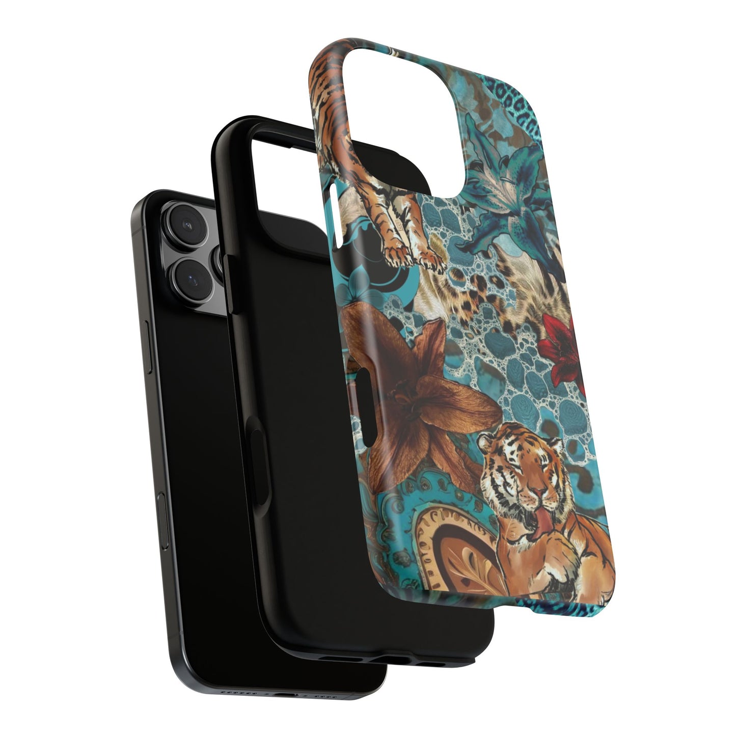 Floral Tiger Phone Case - Teal Safari Protective Cover