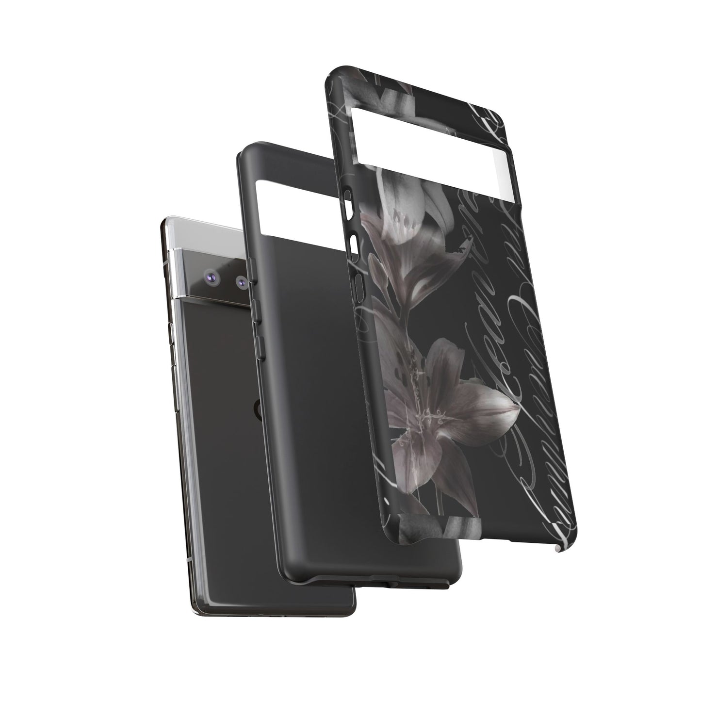 Floral Script Tough Phone Case – Black Lily Protective Cover