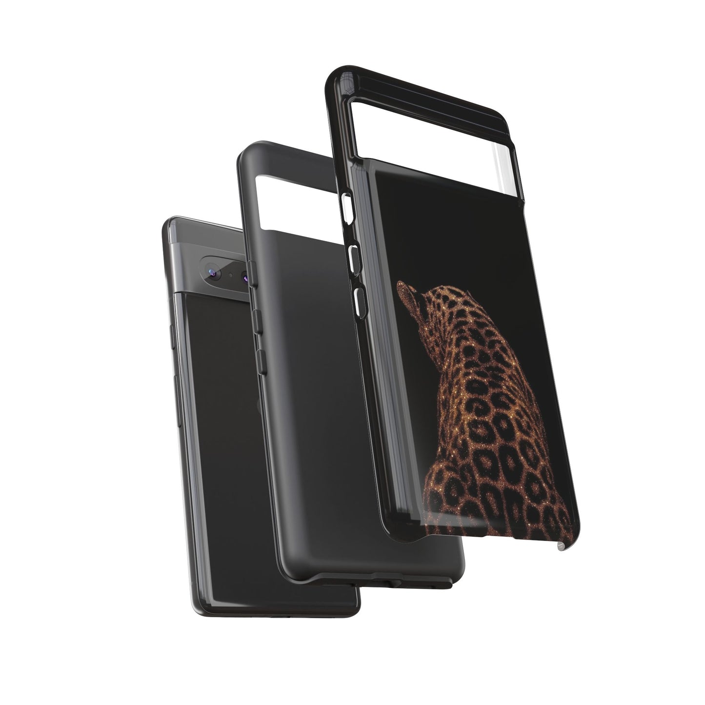Leopard Print Tough Phone Case - Sleek Black Protective Cover