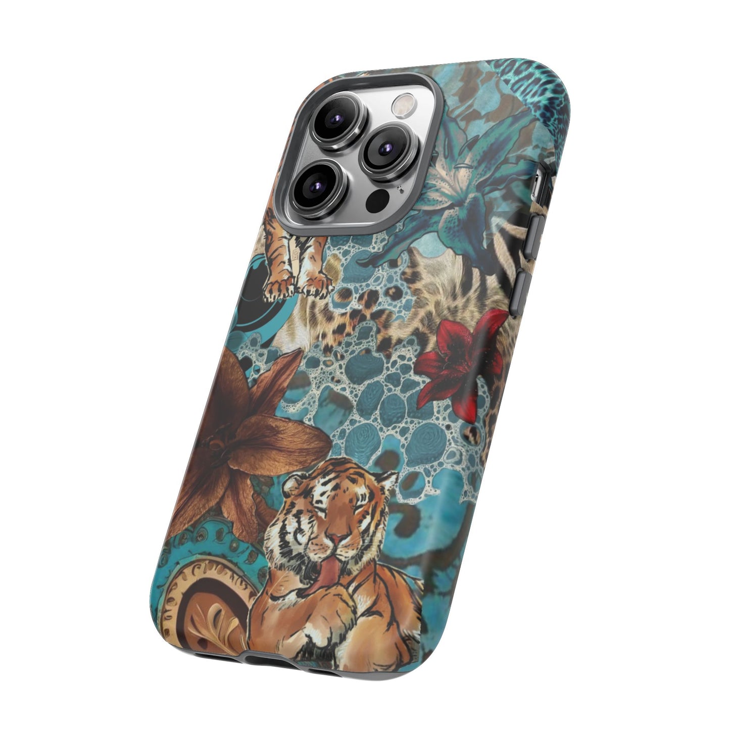 Floral Tiger Phone Case - Teal Safari Protective Cover