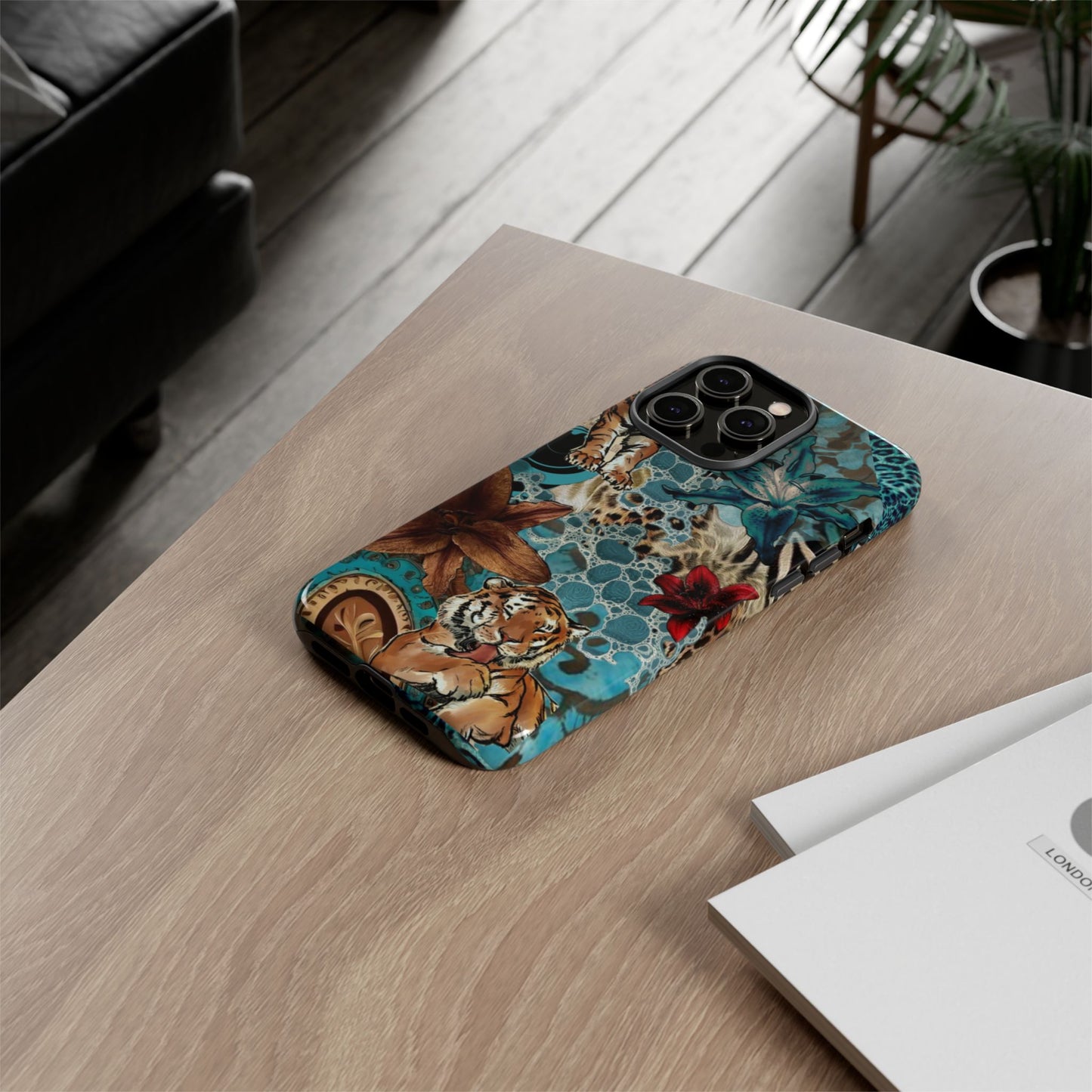 Floral Tiger Phone Case - Teal Safari Protective Cover