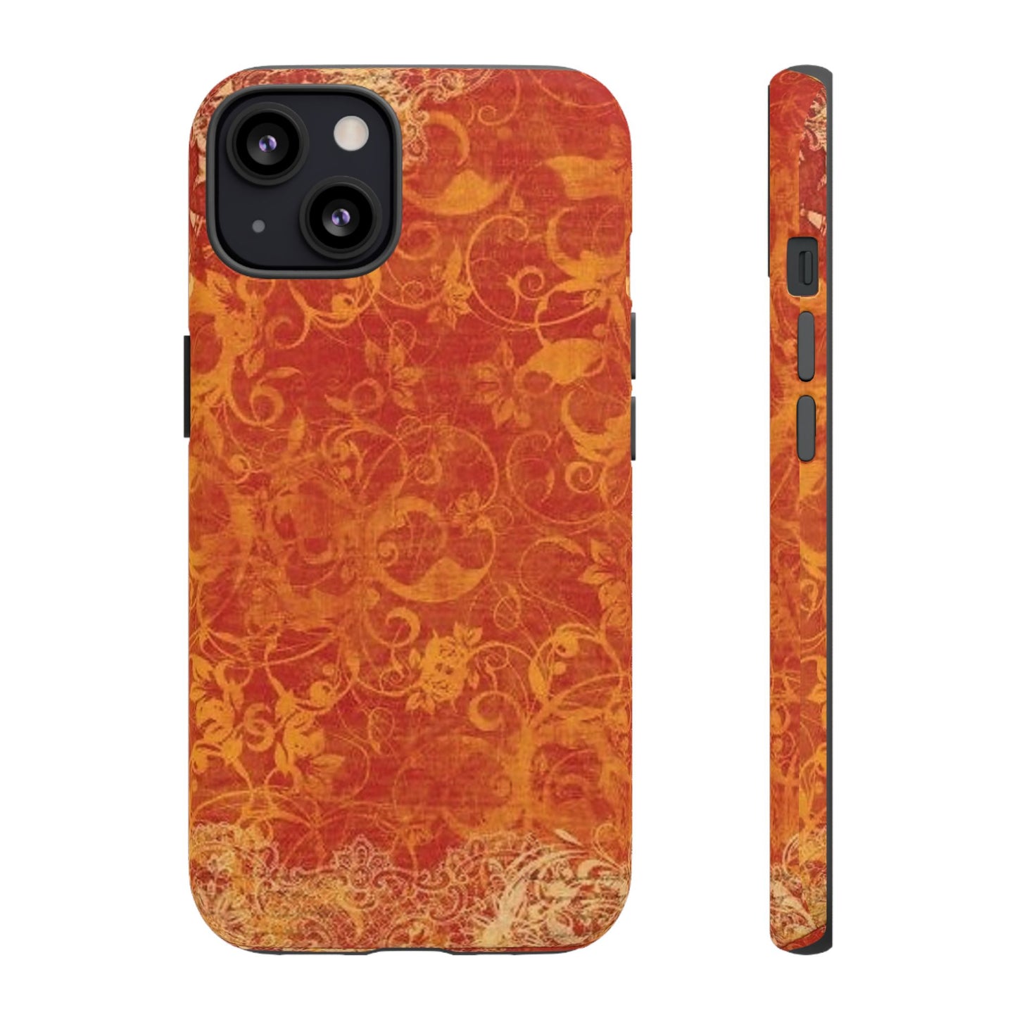 Floral Autumn iPhone Tough Case — Orange Vintage Scroll Design