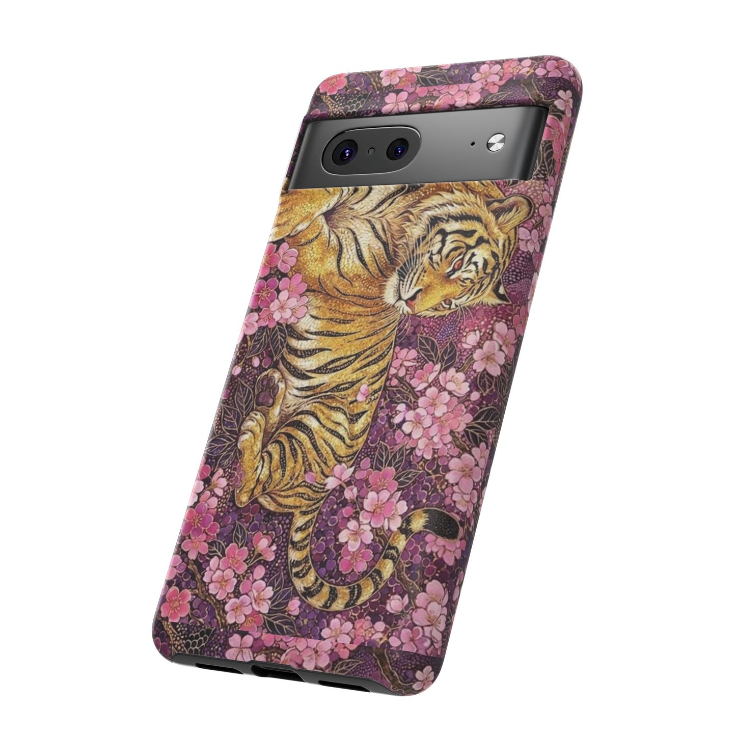 Tiger Floral Phone Case — Vintage Sakura Heavy-Duty Protective Cover