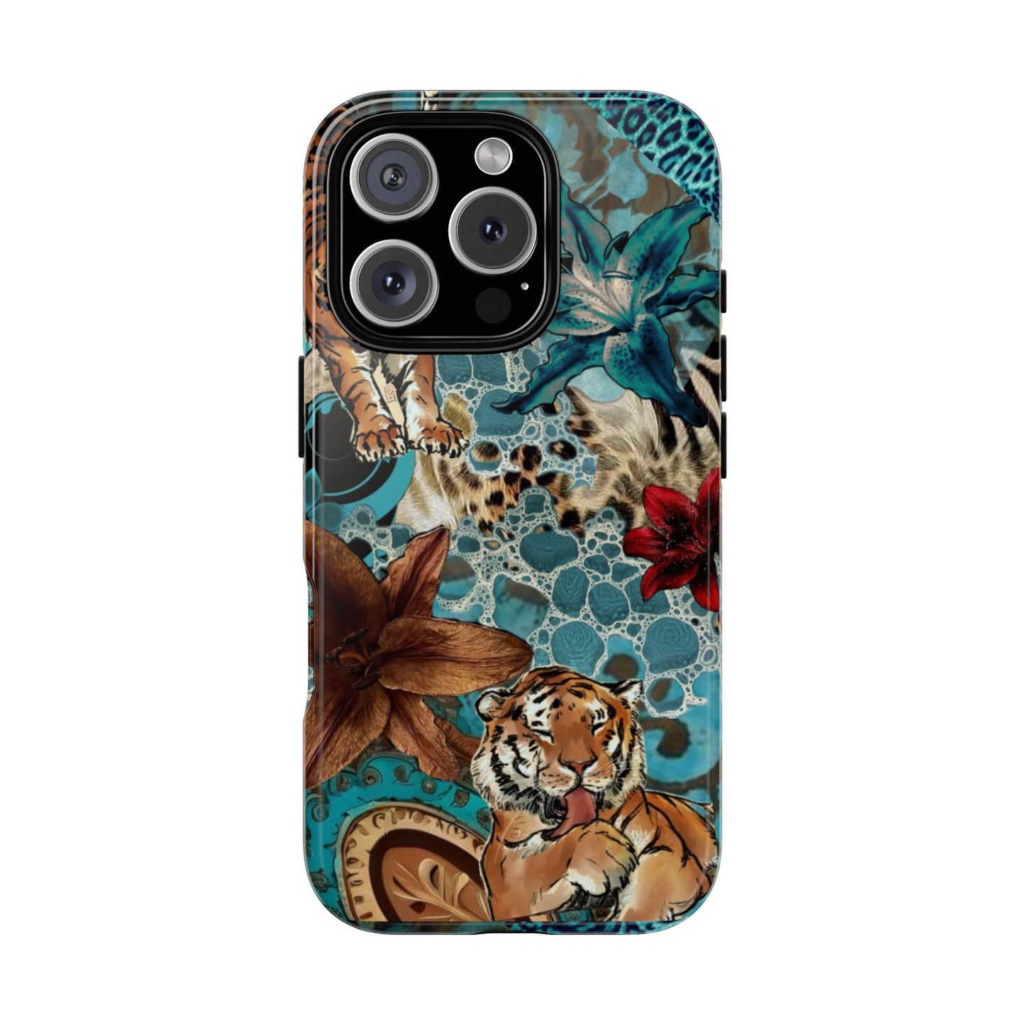 Floral Tiger Phone Case - Teal Safari Protective Cover